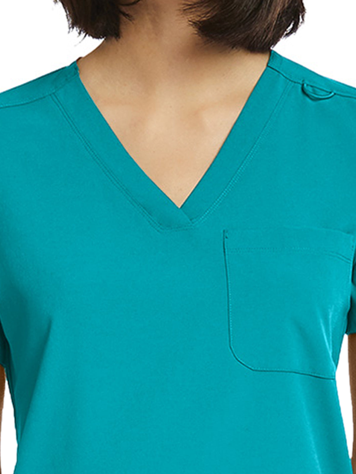 Women's Fitted One-Pocket V-Neck Top - SJ101 - Teal