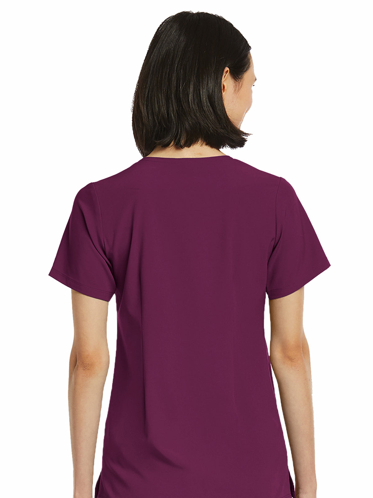 Women's Fitted One-Pocket V-Neck Top - SJ101 - Wine