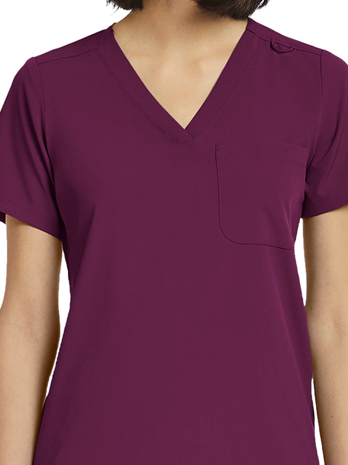 Women's Fitted One-Pocket V-Neck Top - SJ101 - Wine