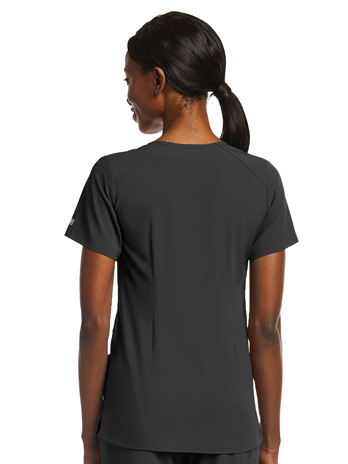 Women's Fitted Two-Pocket V-Neck Top - SJ102 - Black
