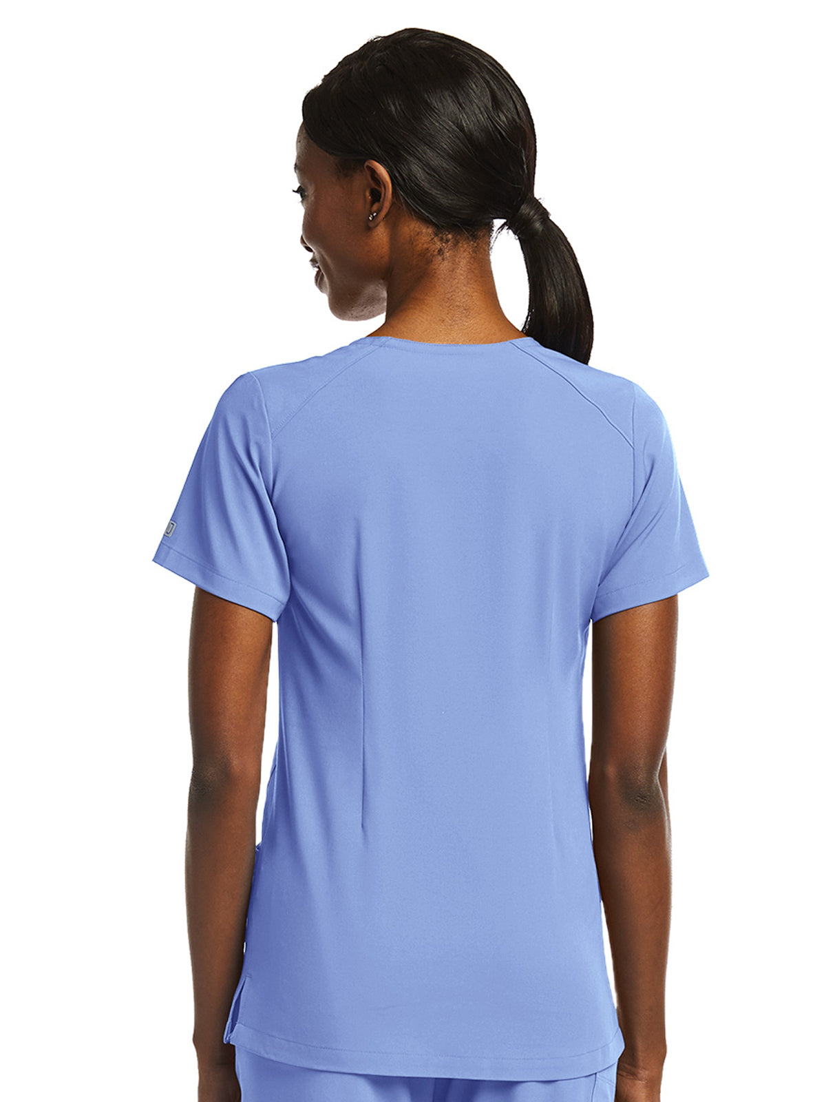 Women's Fitted Two-Pocket V-Neck Top - SJ102 - Ciel Blue