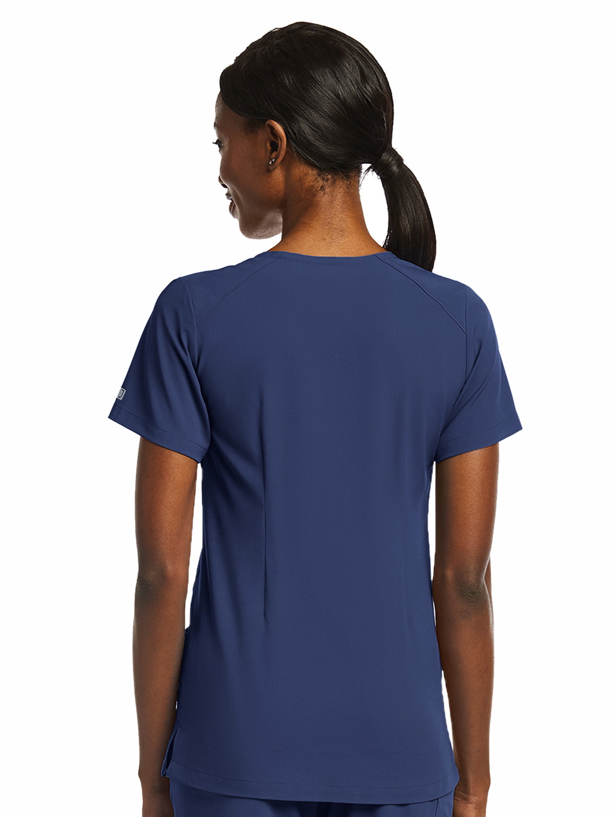 Women's Fitted Two-Pocket V-Neck Top - SJ102 - Navy