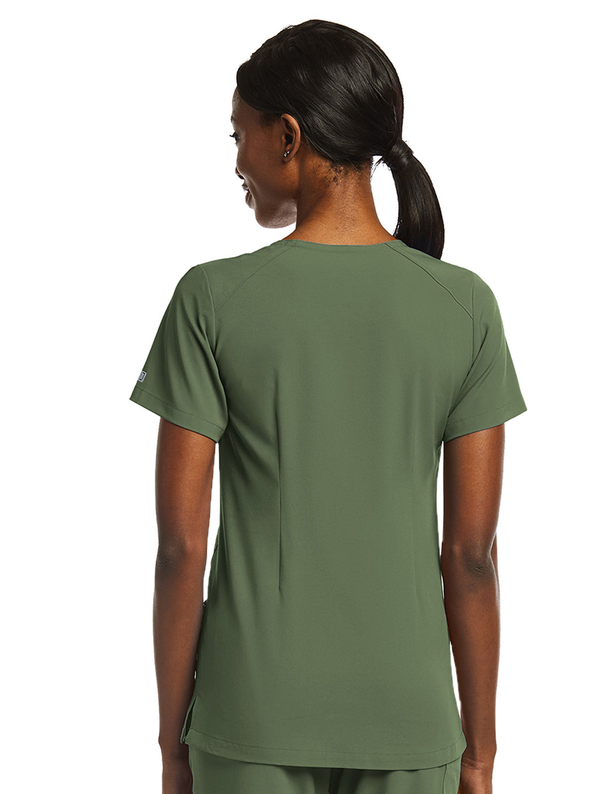 Women's Fitted Two-Pocket V-Neck Top - SJ102 - Olive