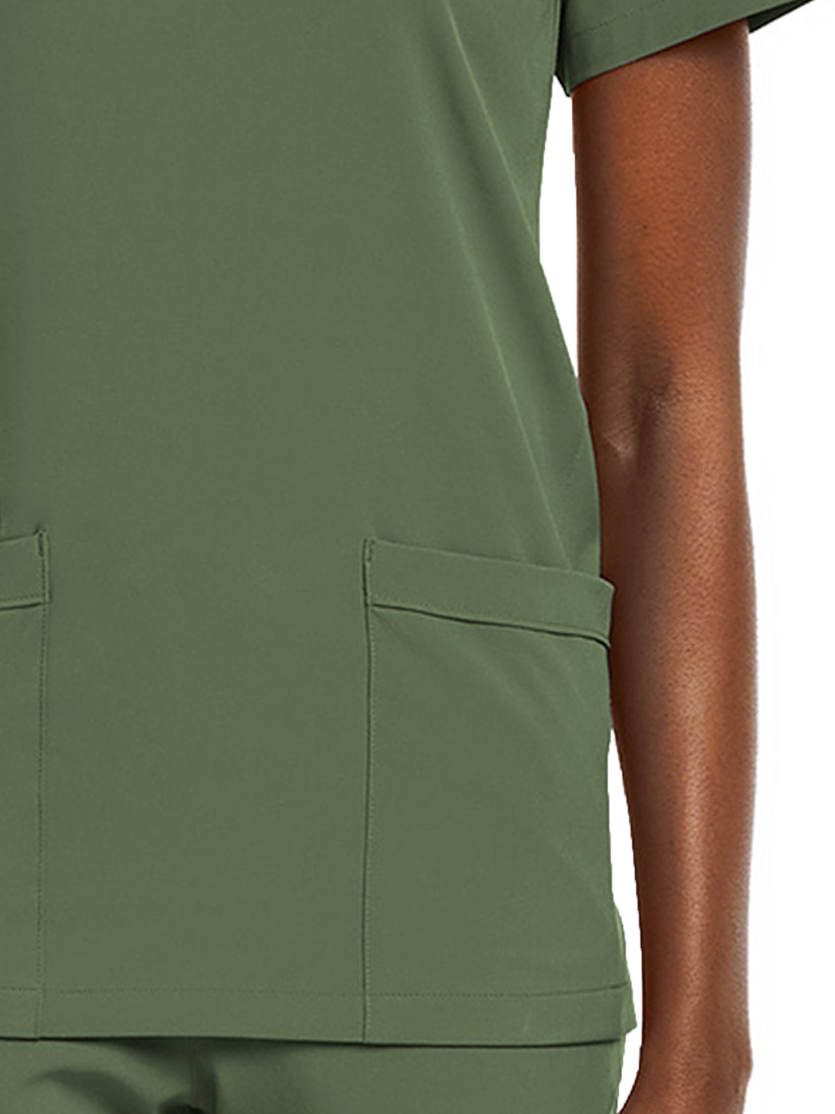 Women's Fitted Two-Pocket V-Neck Top - SJ102 - Olive