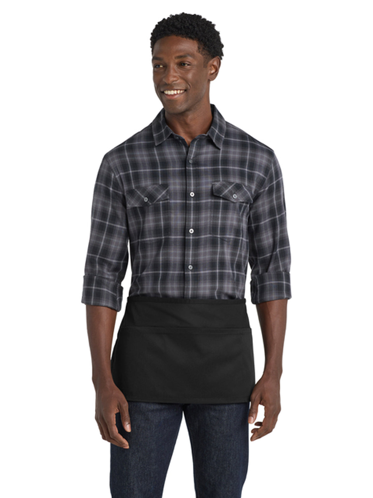 Men's Six-Pocket Easy Care with Stain Release Reversible Waist Apron - A707 - Black