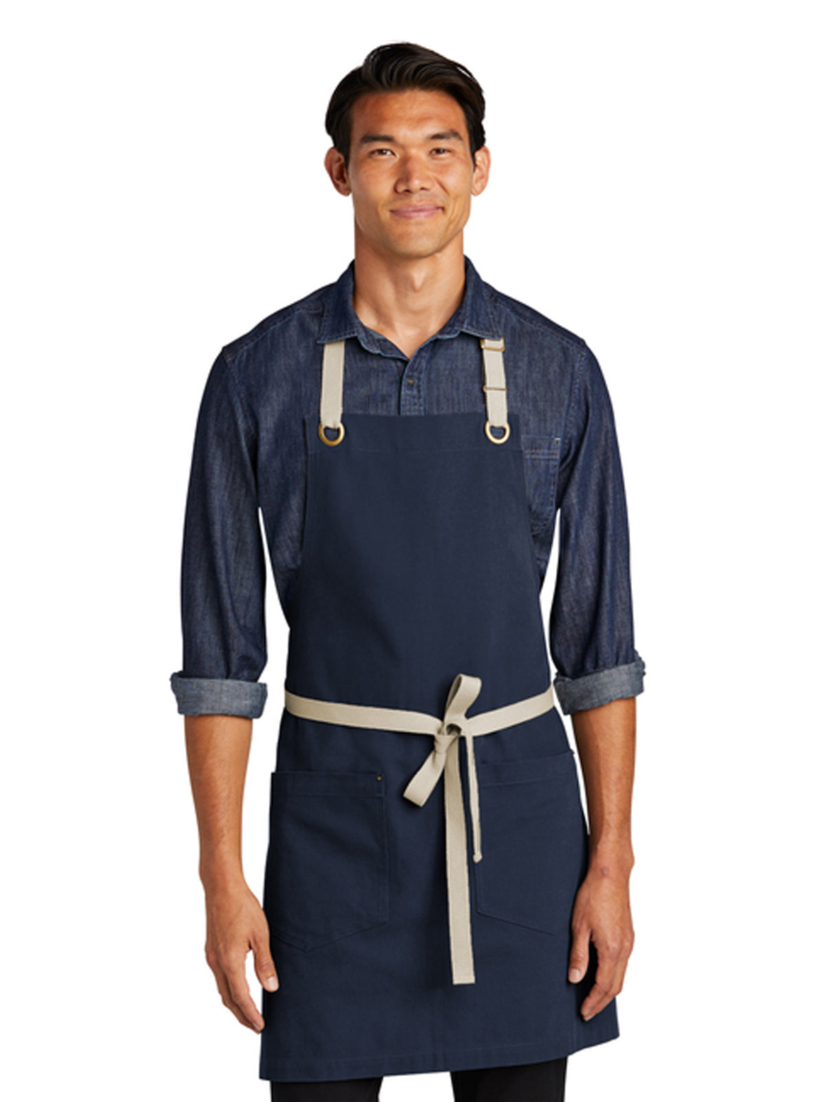 Unisex 2-Pocket Canvas Full-Length Apron - A815 - River Blue Navy/ Stone