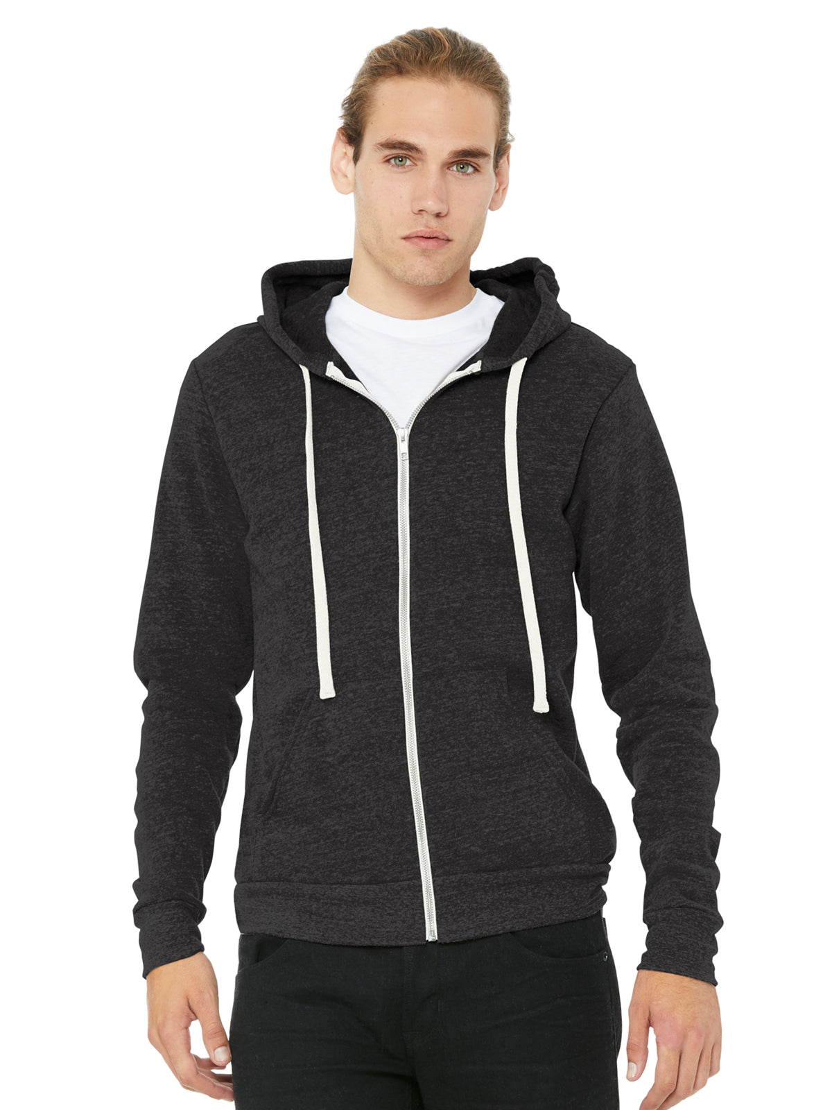 Unisex 2-Pocket Sponge Fleece Full-Zip Hoodie - BC3909 - Charcoal-Black Triblend