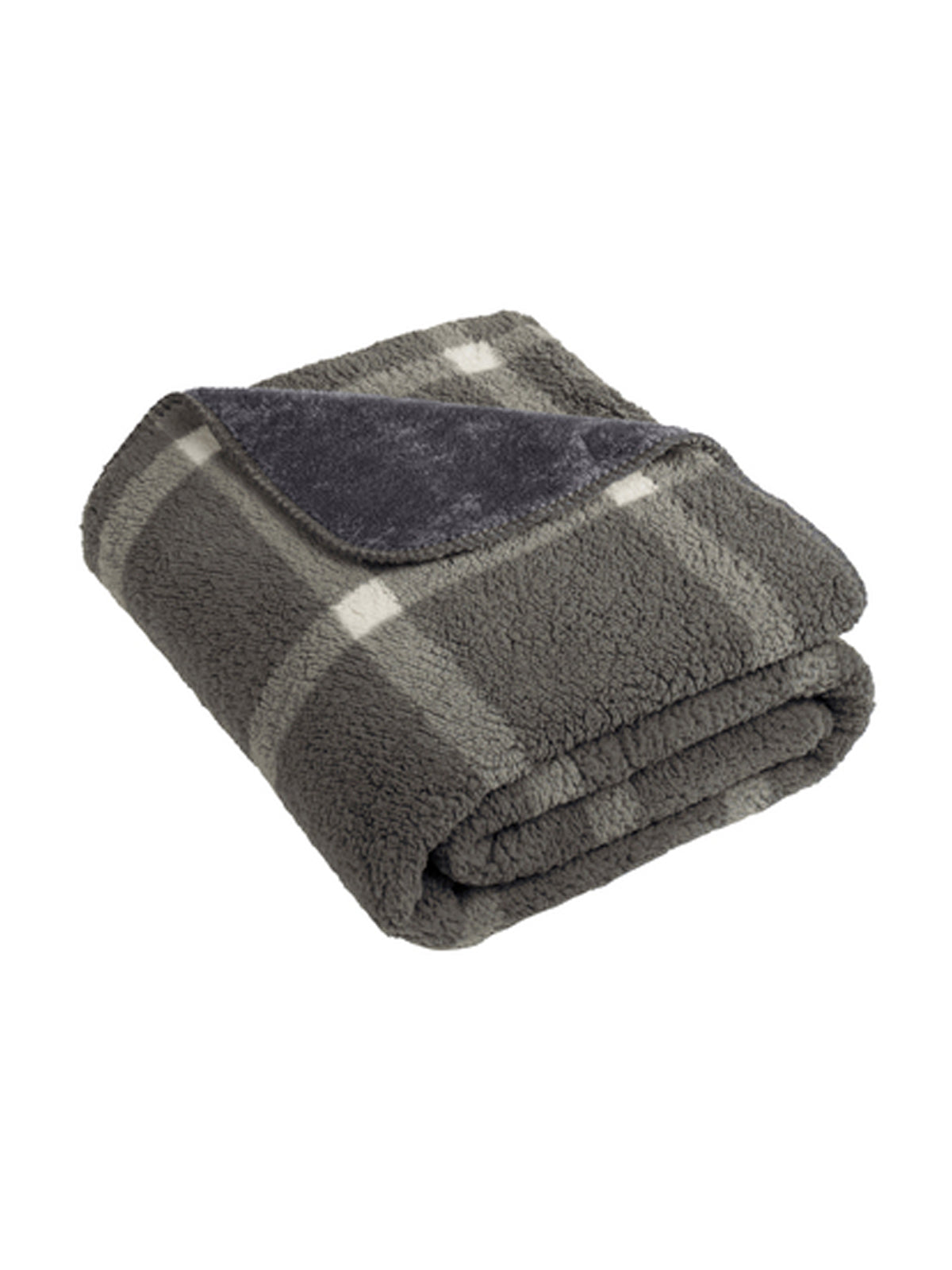 Unisex Double-Sided Sherpa Plush Blanket - BP48 - Marshmallow/ Grey Window Pane
