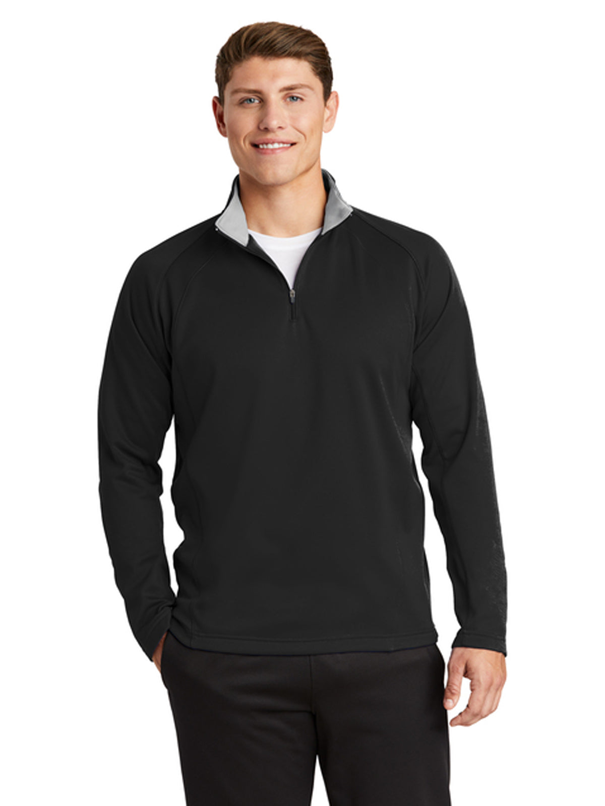 Men's Pocketless 1/4-Zip Sweatshirt - F243 - Black/ Silver
