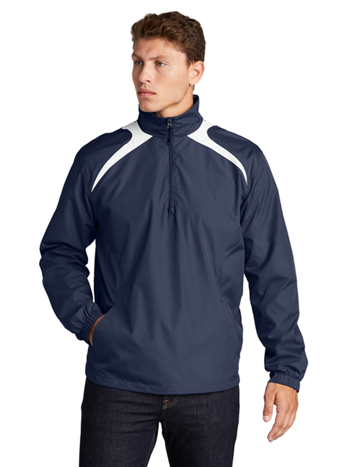 Men's Two-Pocket 1/2-Zip Wind Jacket - JST75 - True Navy/ White