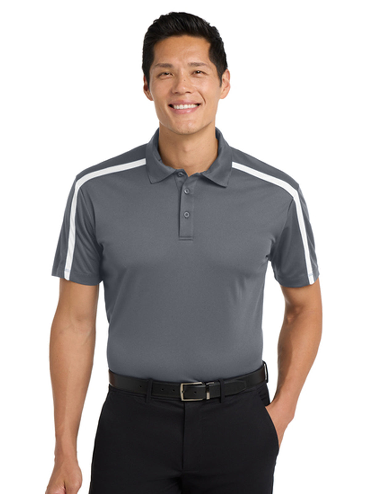 Men's Pocketless Colorblock Stripe Polo - K547 - Steel Grey/ White