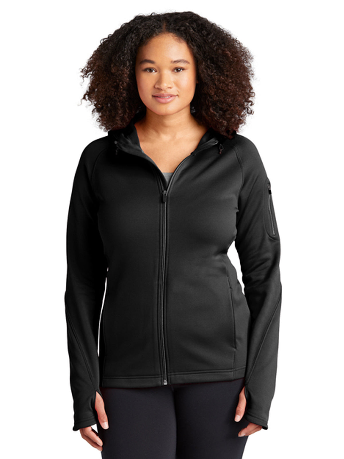 Women's Three-Pocket Tech Fleece Full-Zip Hooded Jacket - L248 - Black