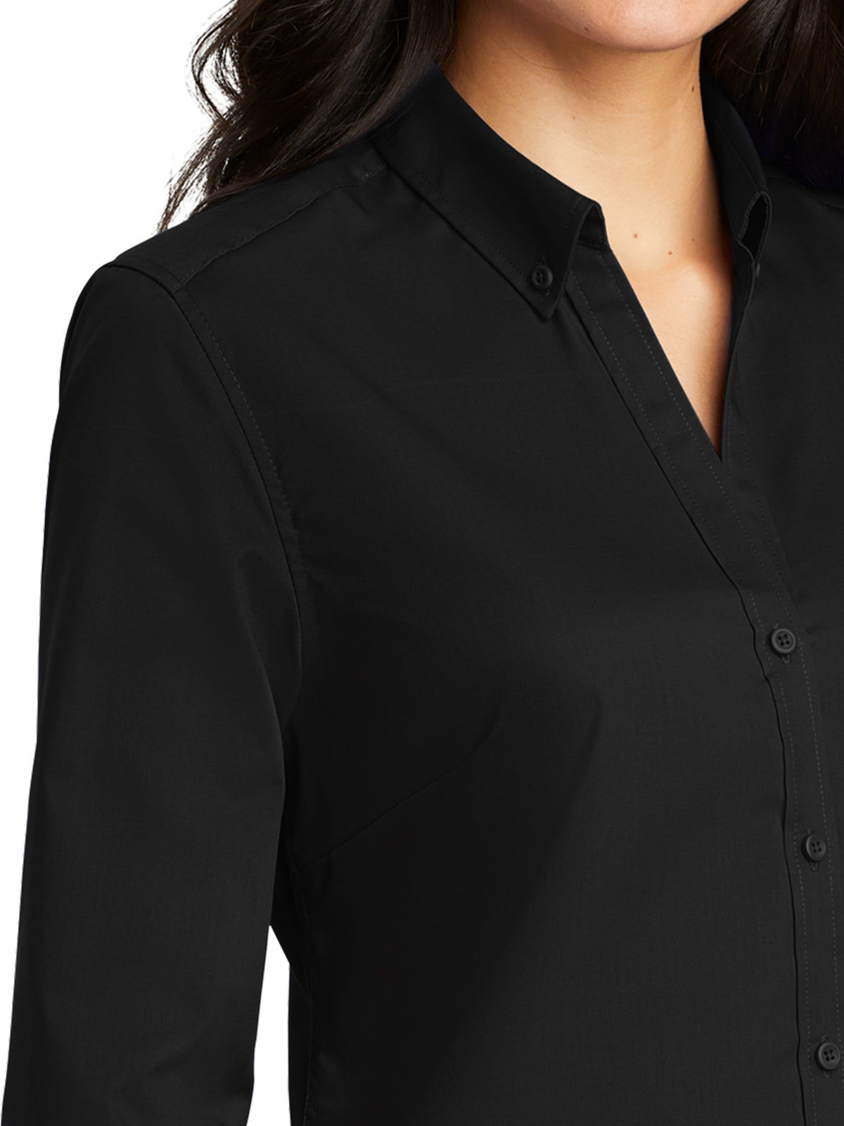 Women's 3/4 Sleeve Twill Shirt - L665 - Black
