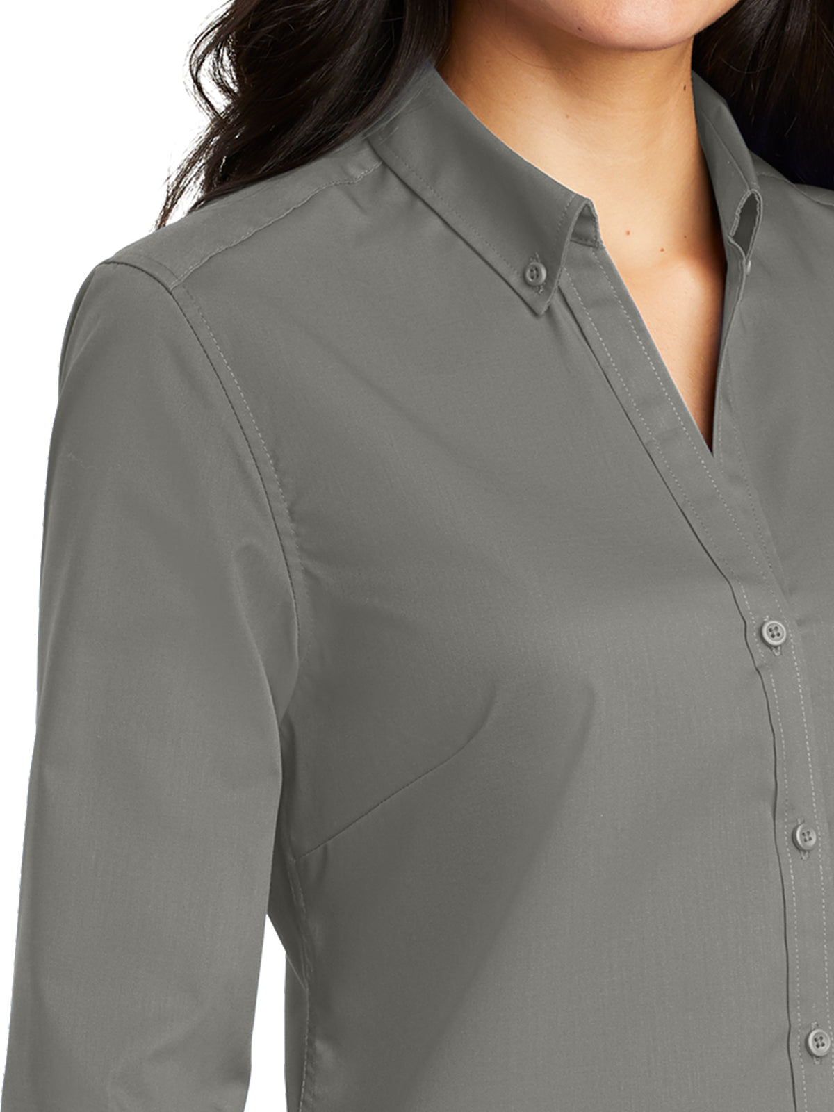 Women's 3/4 Sleeve Twill Shirt - L665 - Monument Grey
