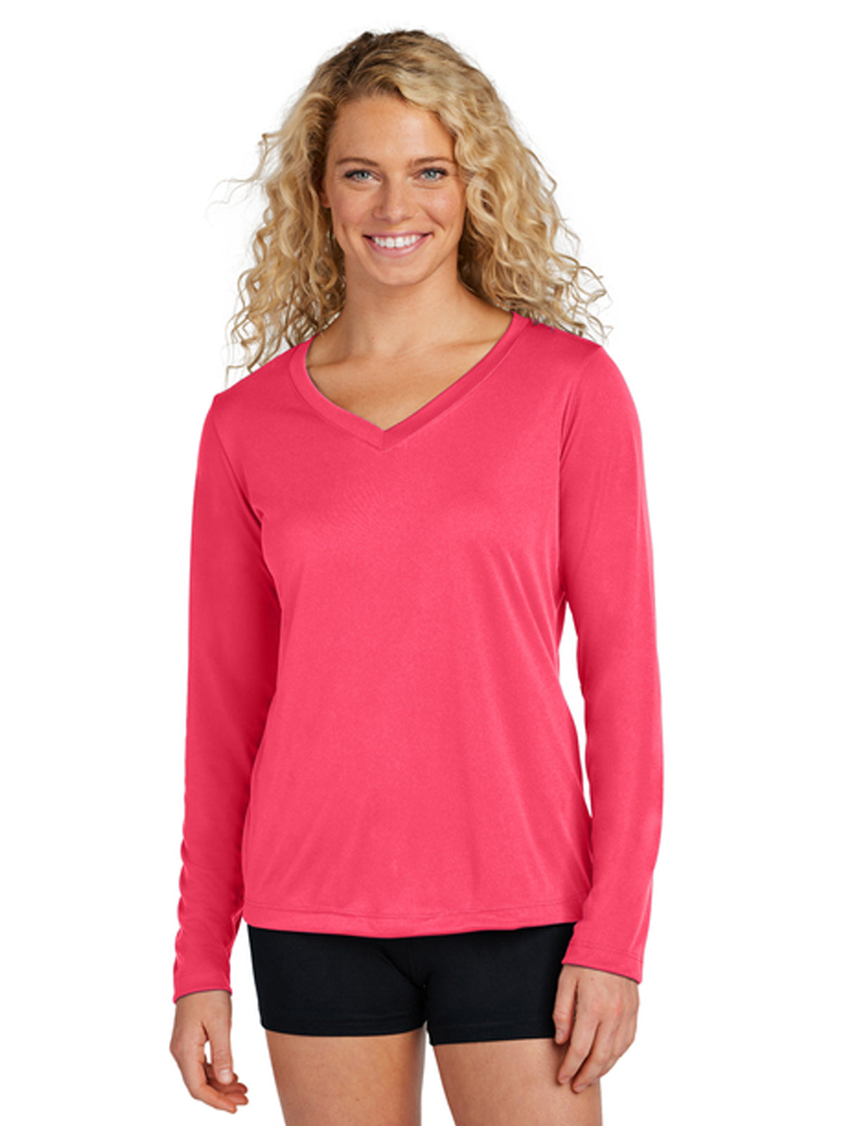 Women's Long Sleeve PosiCharge Competitor V-Neck T-Shirt - LST353LS - Hot Coral