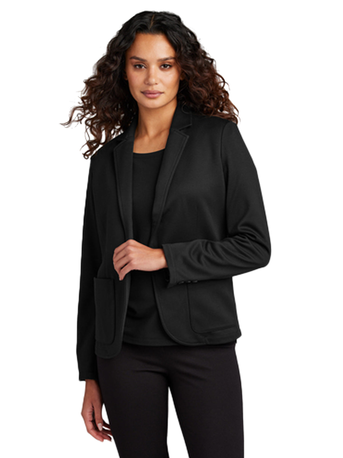 Women's 2-Pocket Knit Blazer - MM3031 - Deep Black