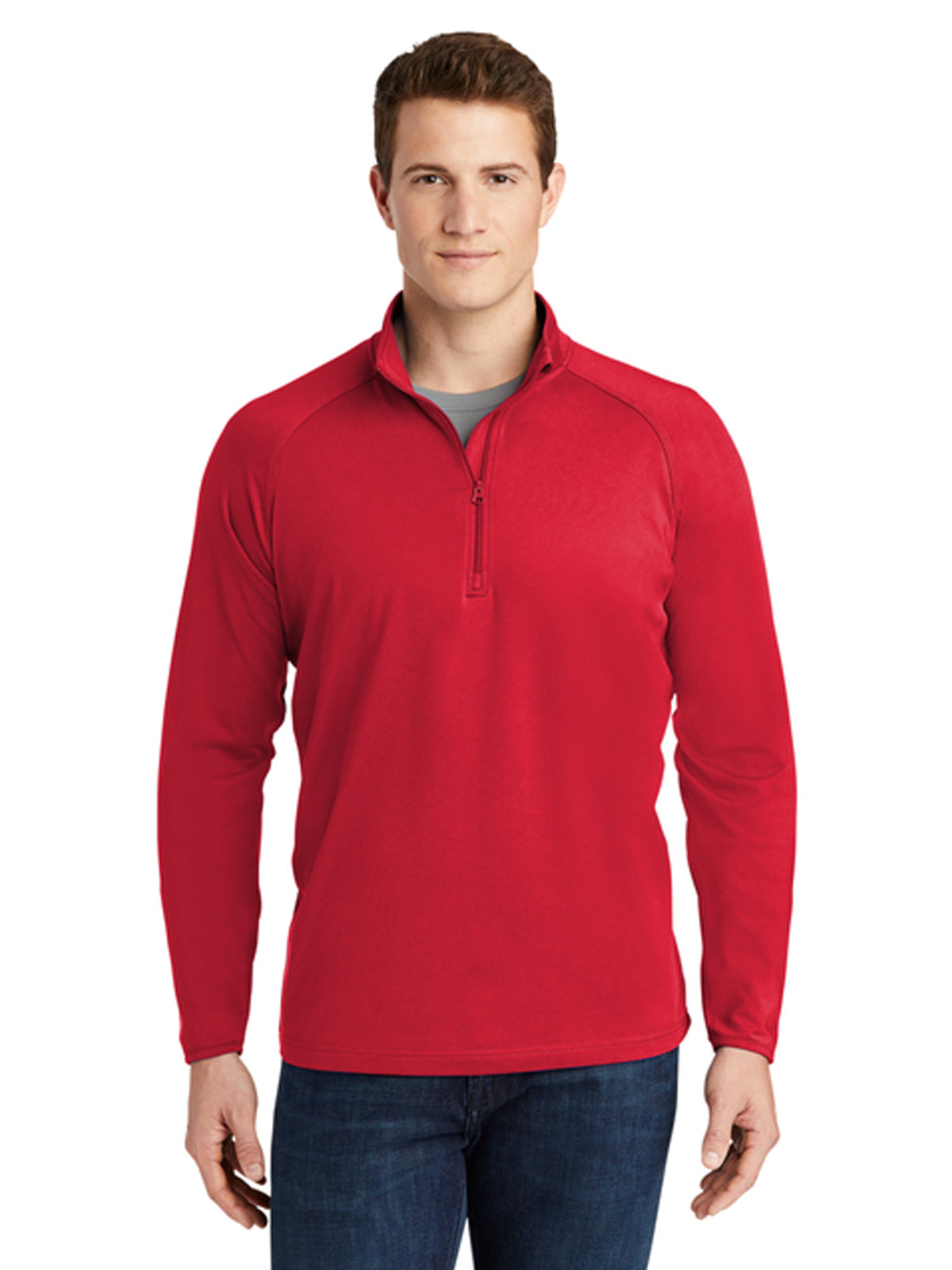 Men's Pocketless 1/4-Zip Pullover Sweatshirt - TST850 - True Red
