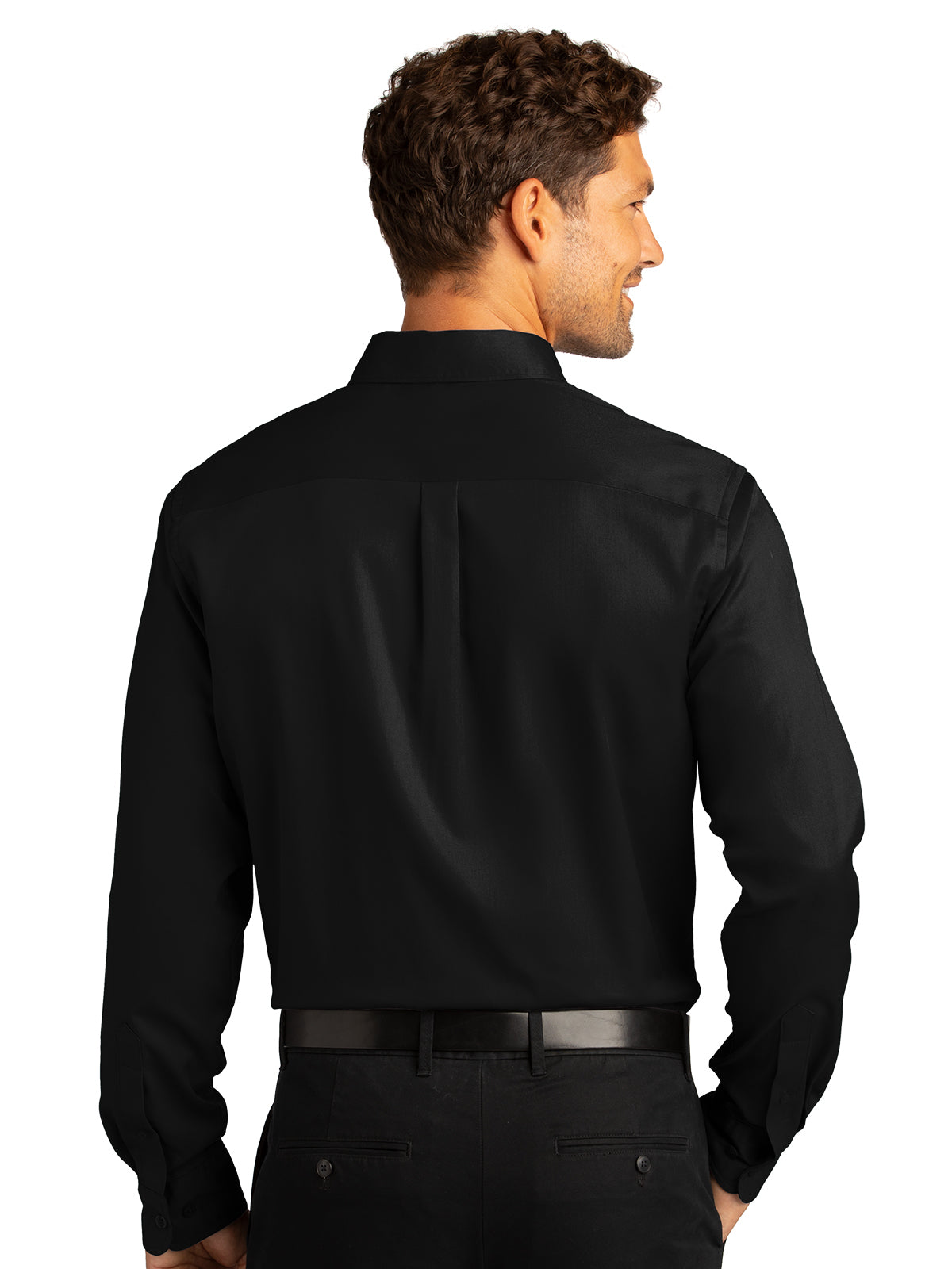 Men's Long Sleeve Button Up Performance Shirt - W808 - Deep Black