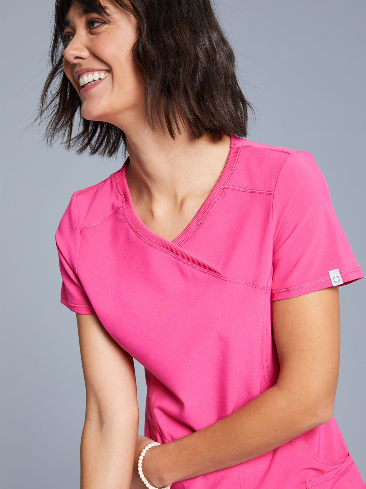 Women's 4-Pocket Mock Wrap Top - 2625A - Carmine Pink