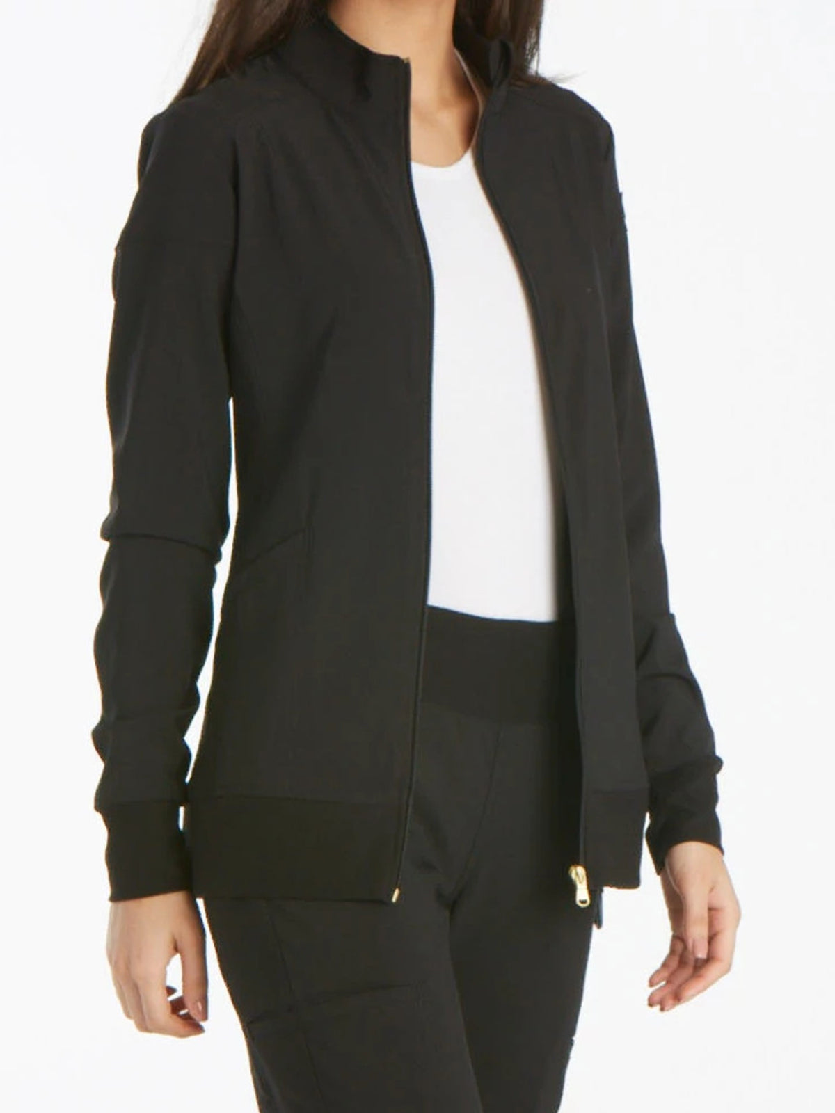 Women's 2 Pocket Zip Front Jacket - CK303 - Black