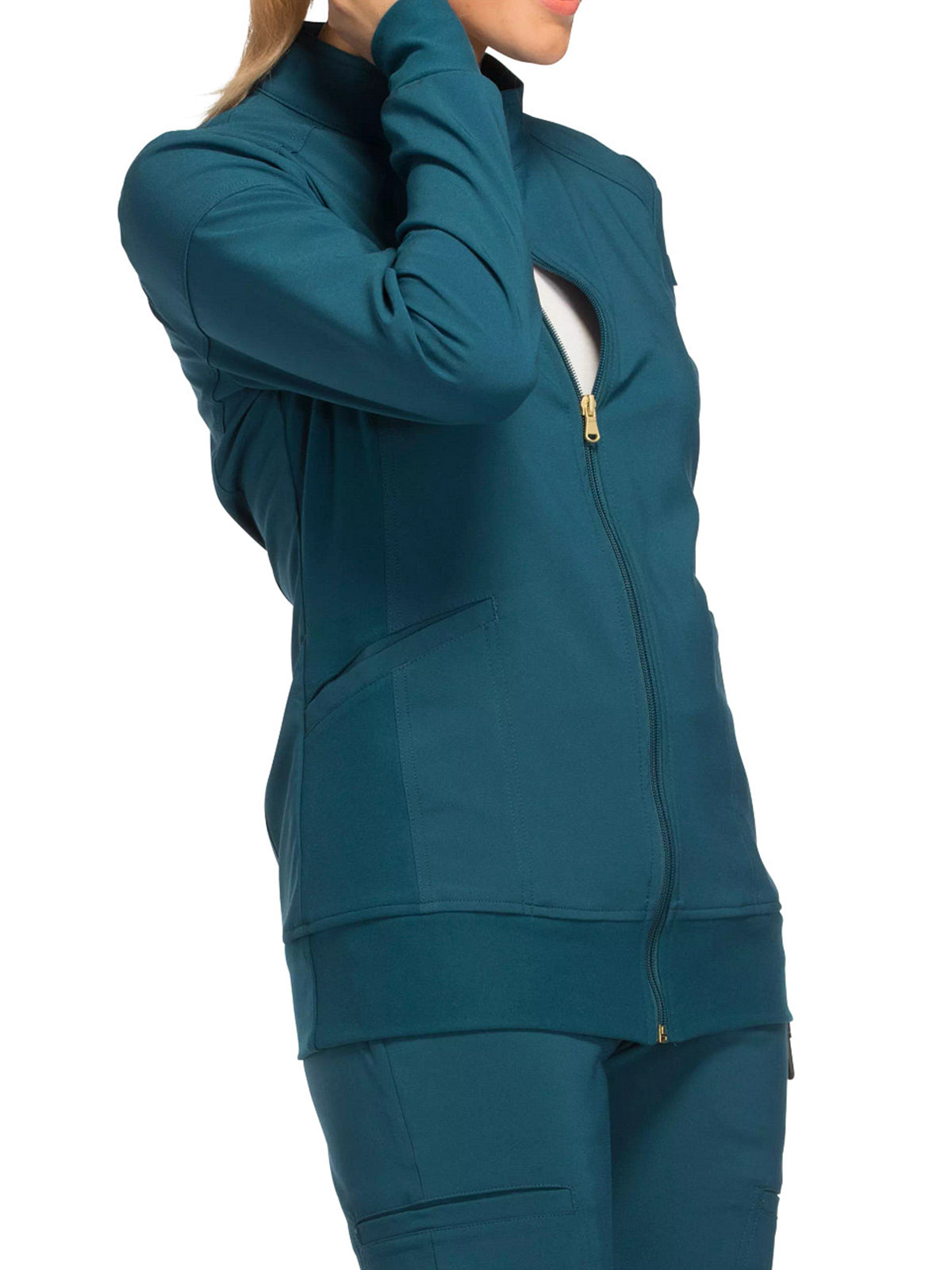 Women's 2 Pocket Zip Front Jacket - CK303 - Caribbean Blue