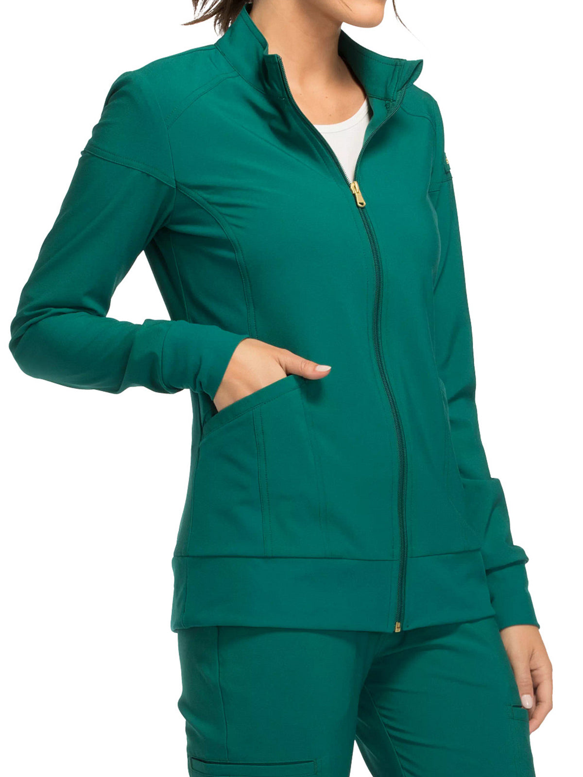 Women's 2 Pocket Zip Front Jacket - CK303 - Hunter Green