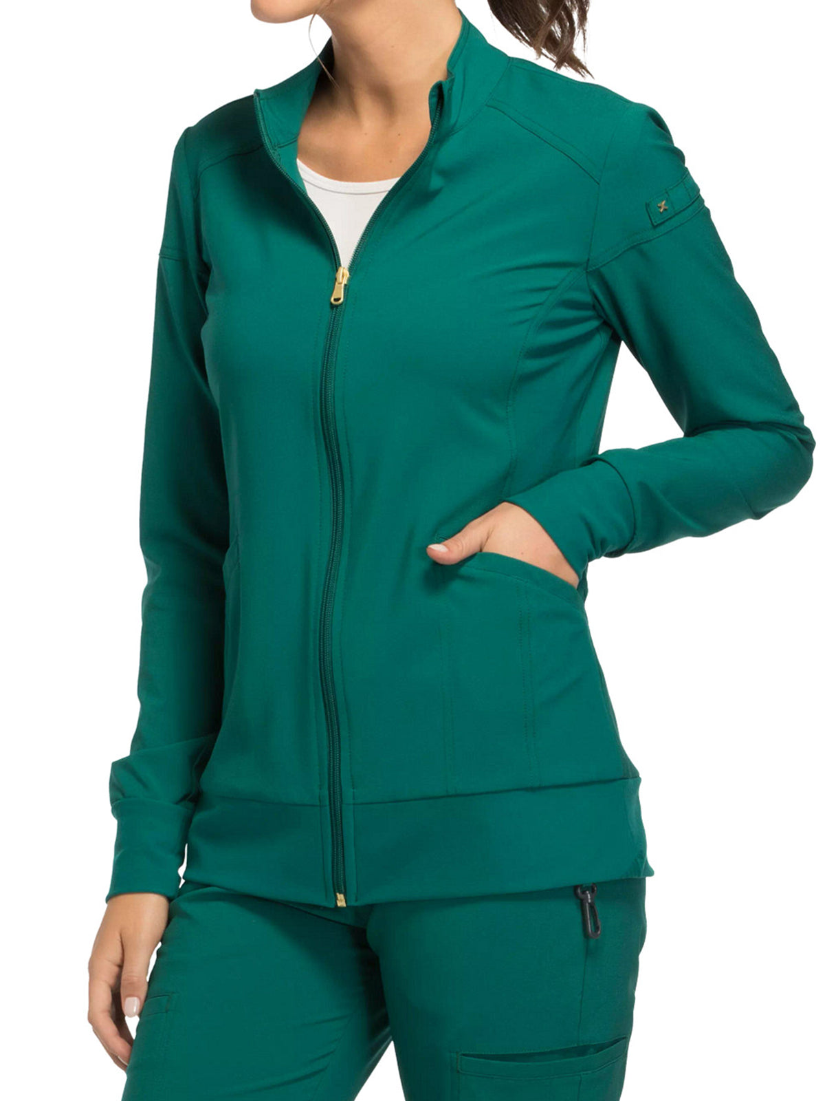Women's 2 Pocket Zip Front Jacket - CK303 - Hunter Green