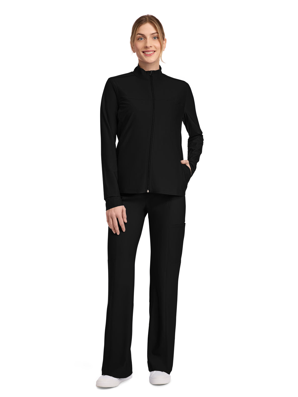 Women's 3-Pocket Warm-up Jacket - CK381 - Black