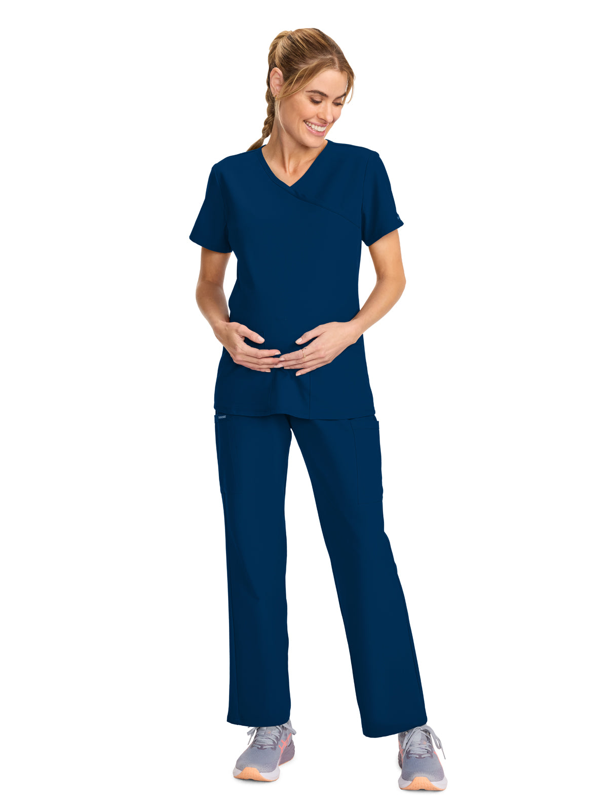 Women's 2-Pocket Maternity V-Neck Top - CK701A - Navy