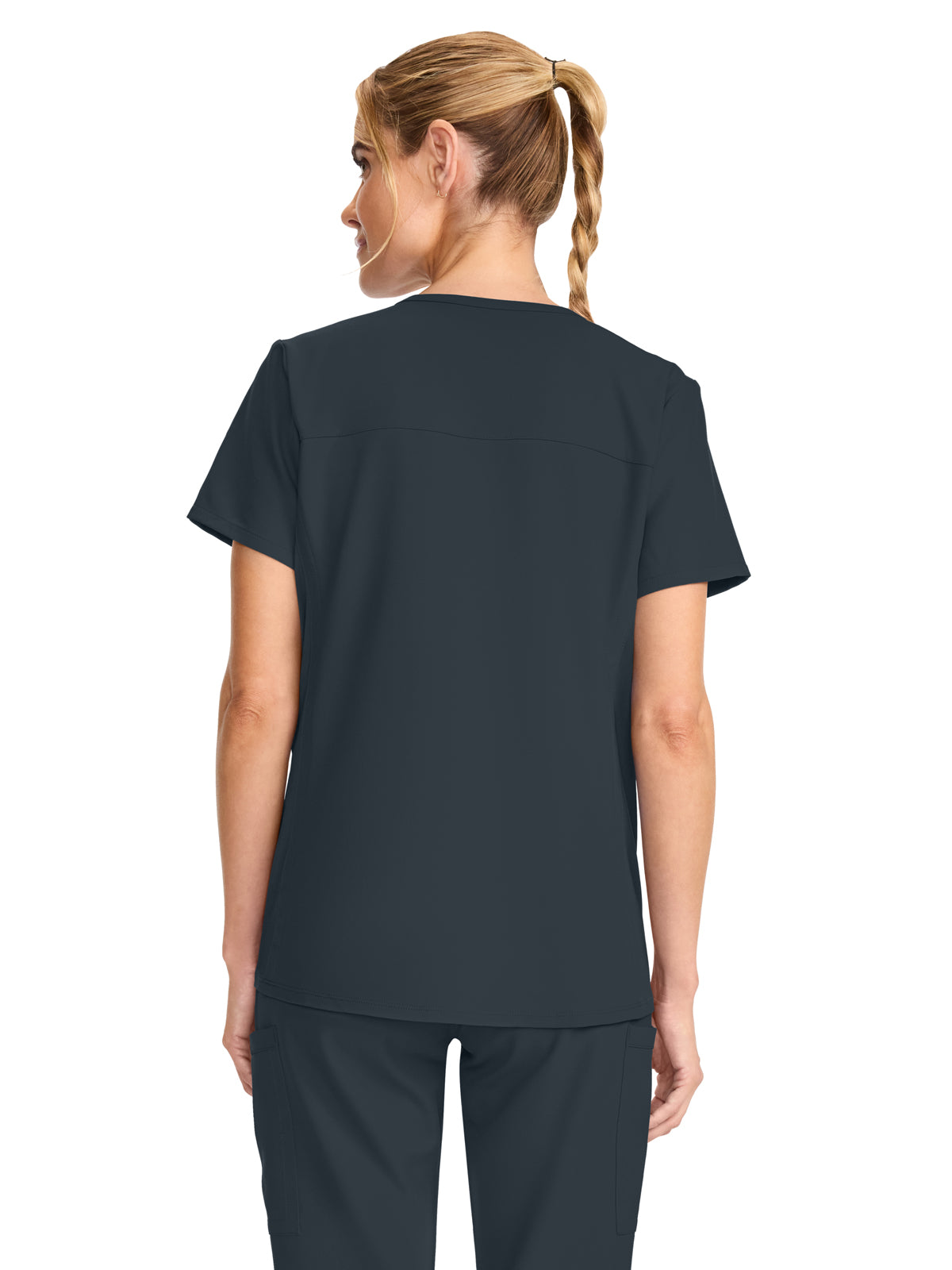 Women's 2-Pocket Maternity V-Neck Top - CK701A - Pewter