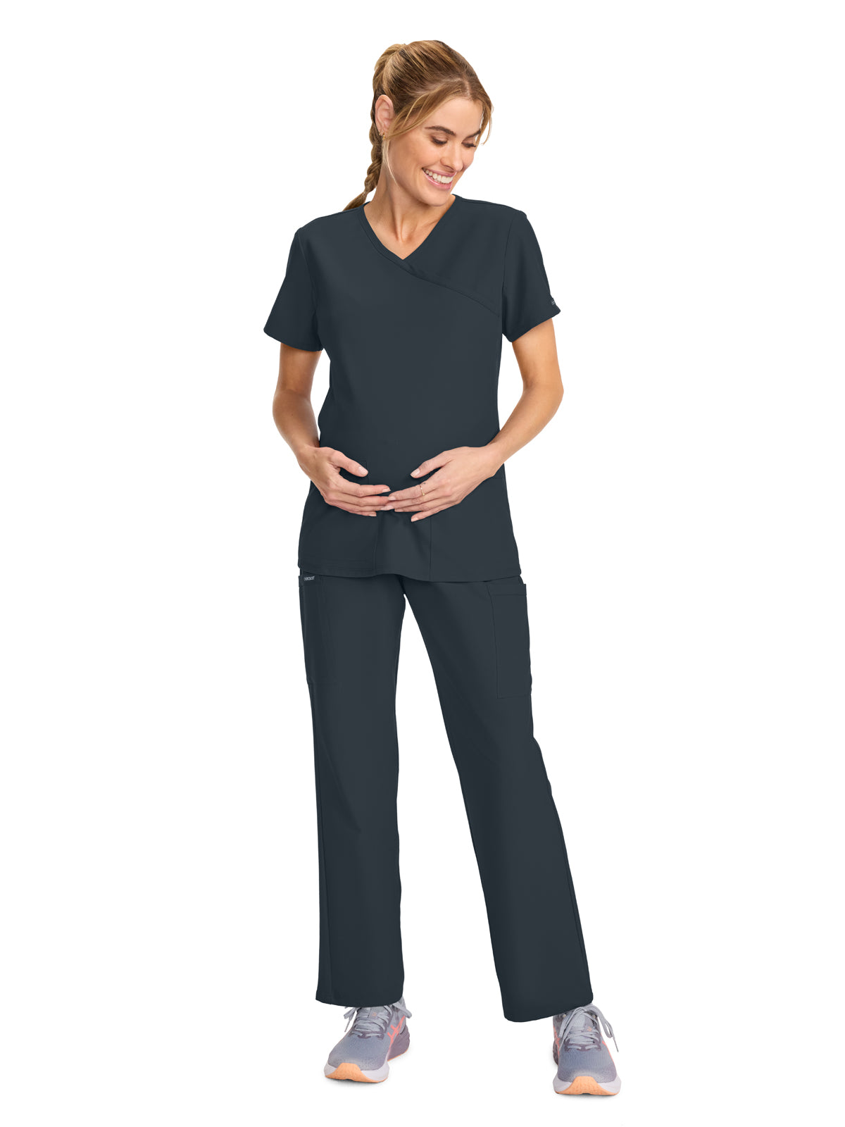 Women's 2-Pocket Maternity V-Neck Top - CK701A - Pewter