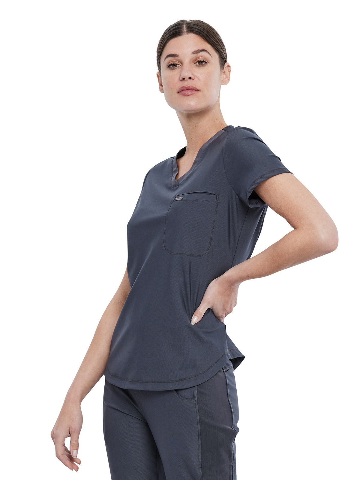 Women's 1-Pocket Tuckable V-Neck Top - CK819 - Pewter