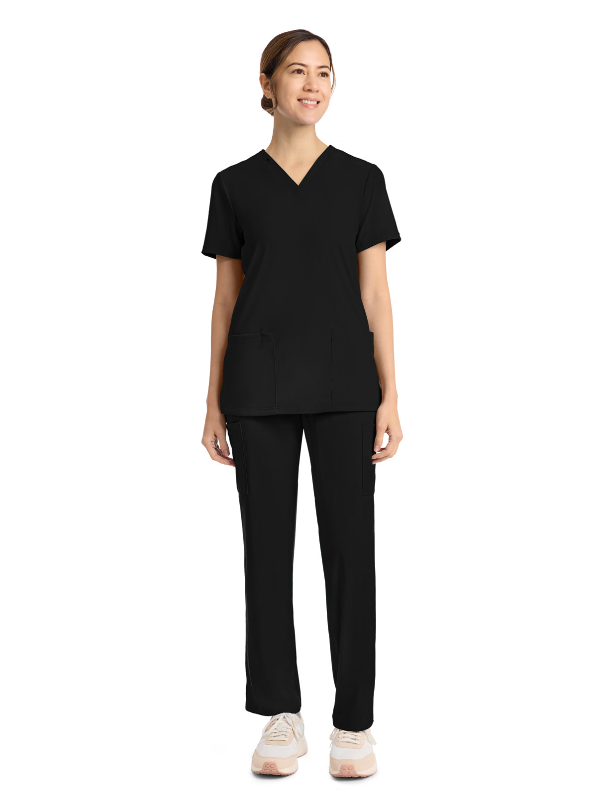 Women's 2-Pocket V-Neck Top - CK832 - Black