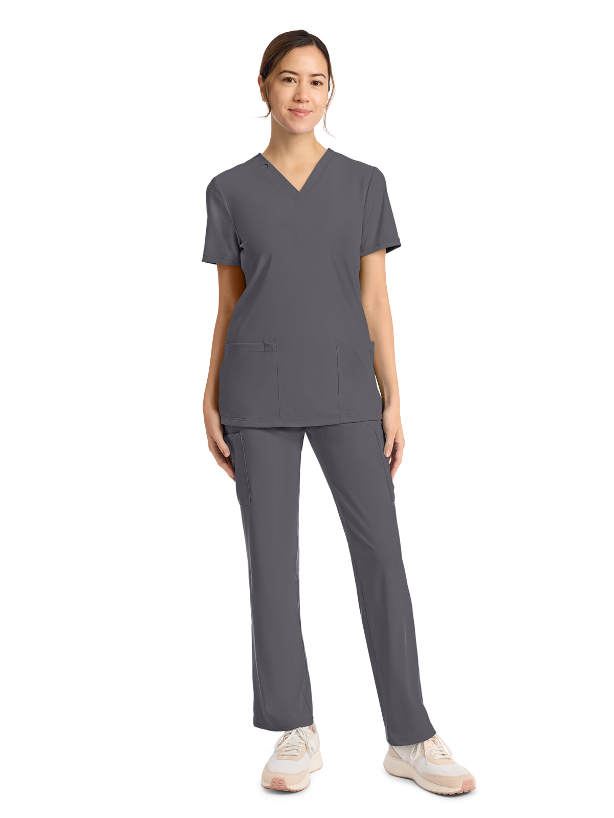 Women's 2-Pocket V-Neck Top - CK832 - Pewter