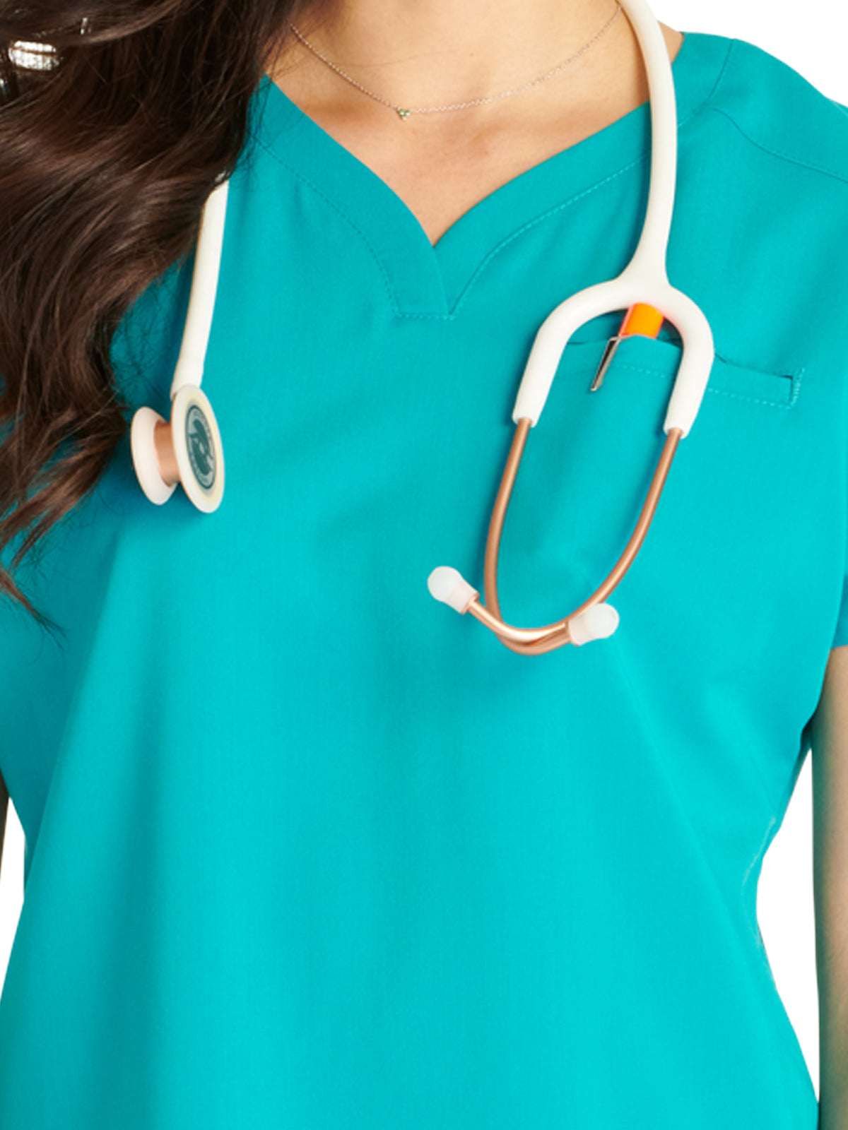 Women's V-Neck Top - CK836A - Teal Blue