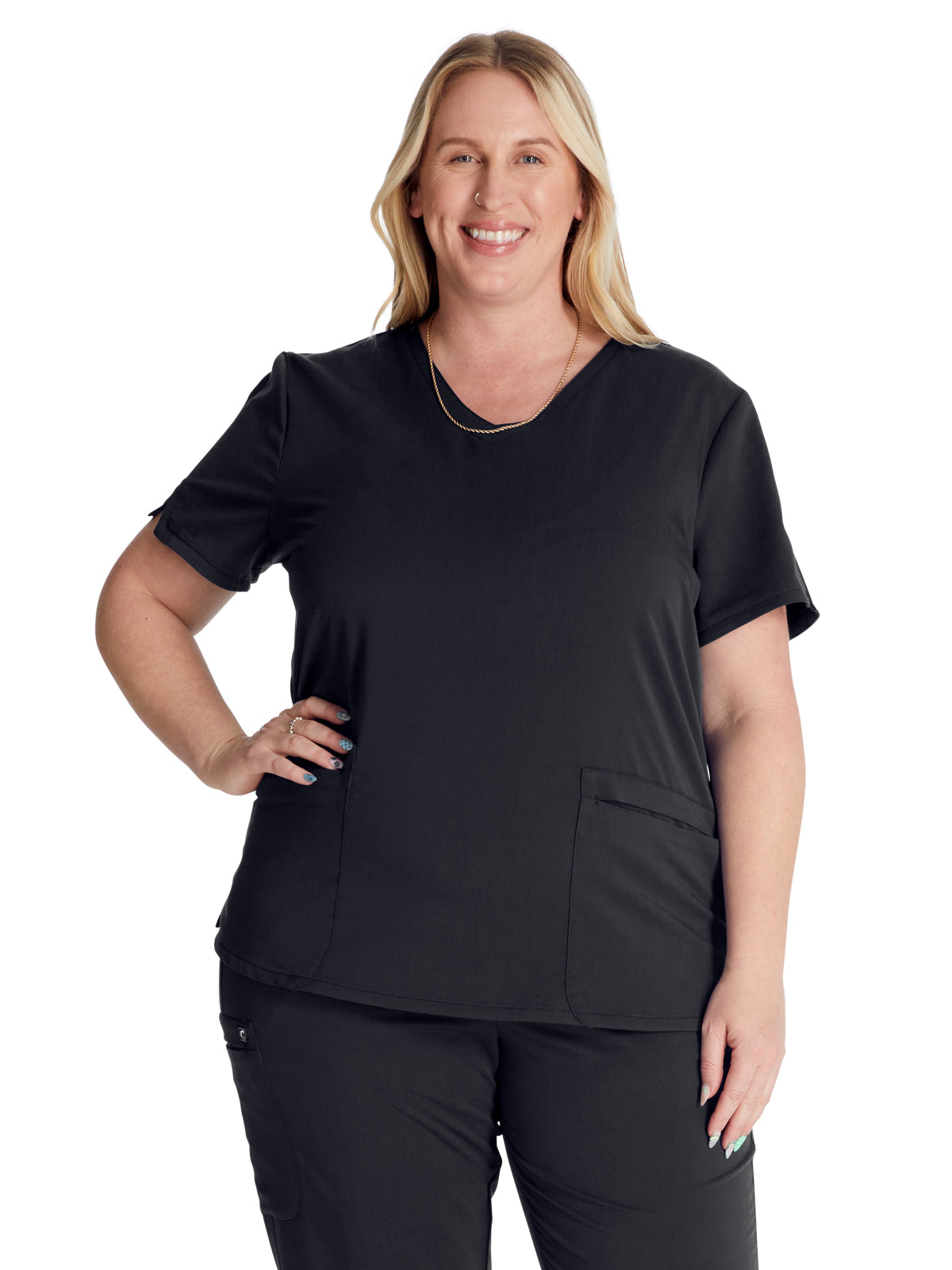 Women's V-Neck Top - CK837A - Black