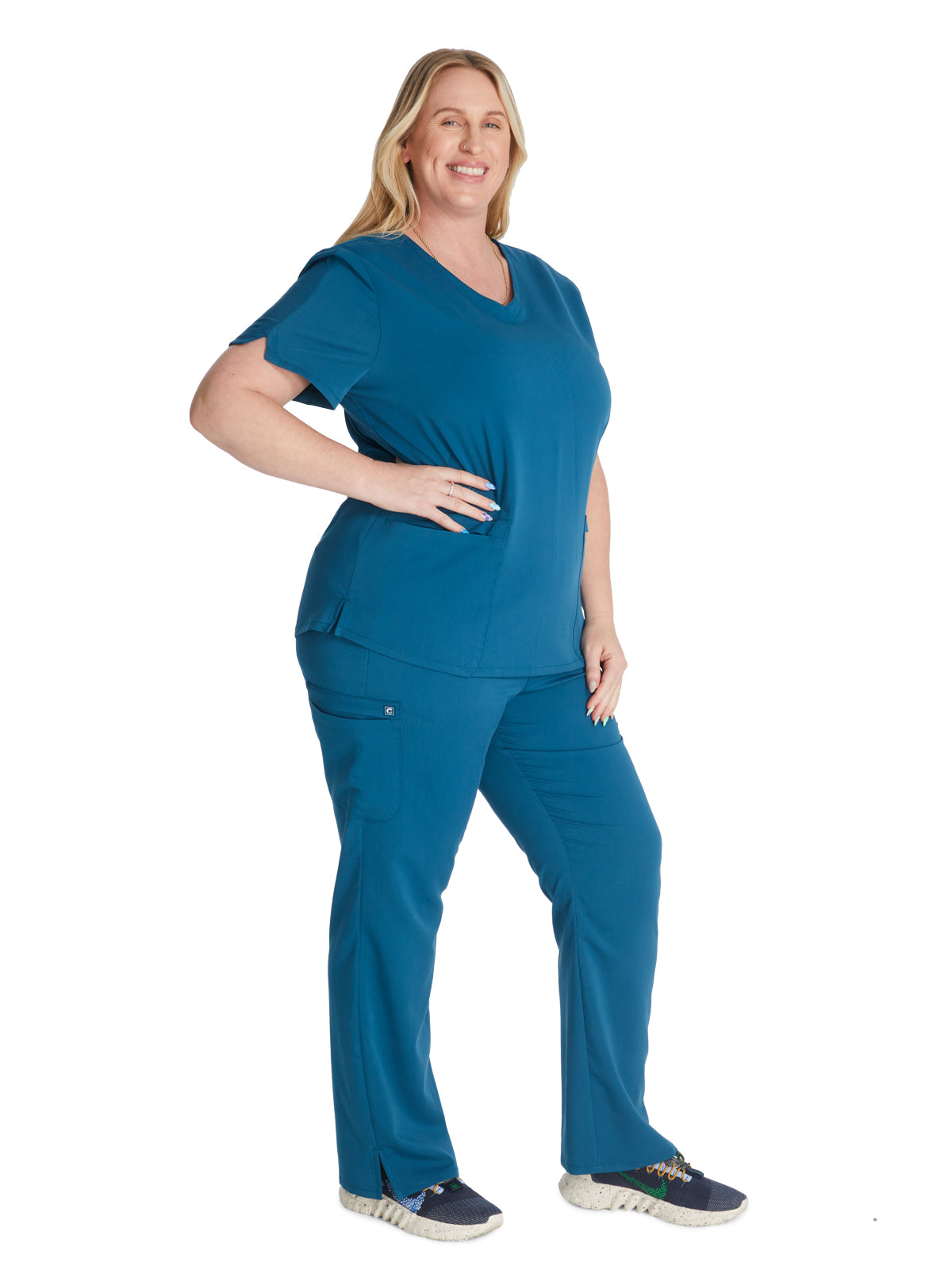 Women's V-Neck Top - CK837A - Caribbean Blue