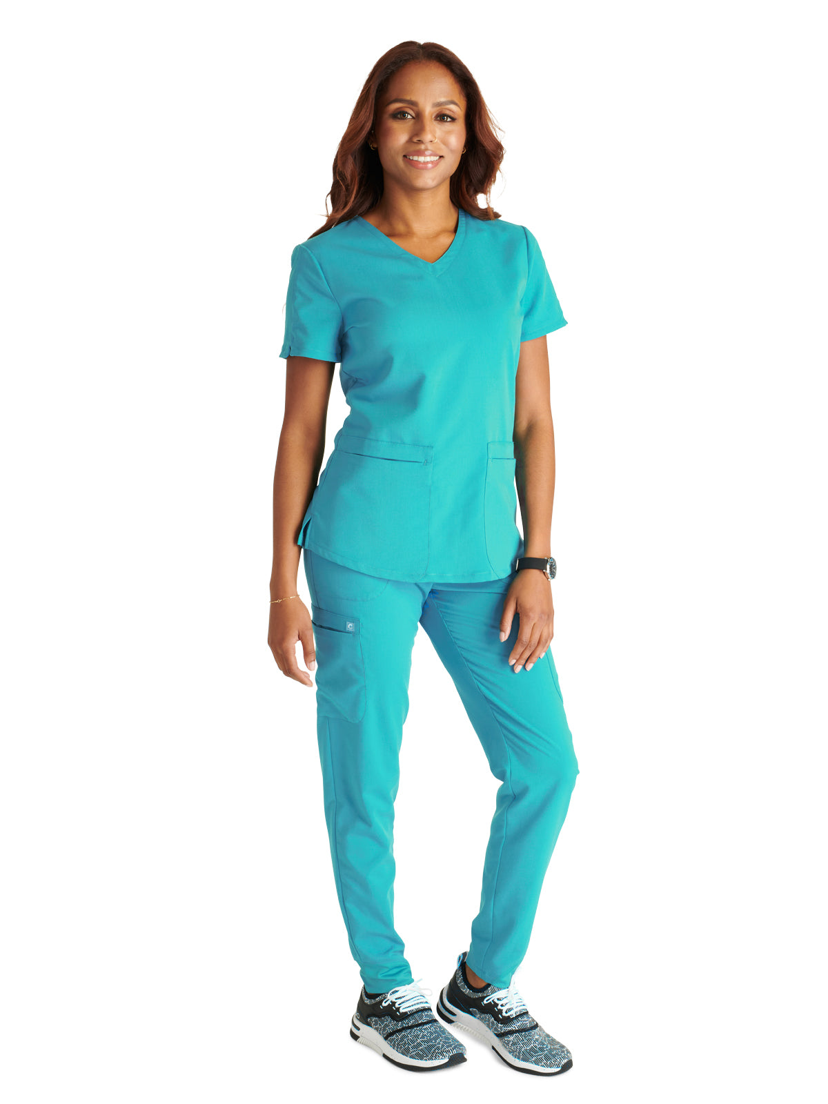 Women's V-Neck Top - CK837A - Teal Blue