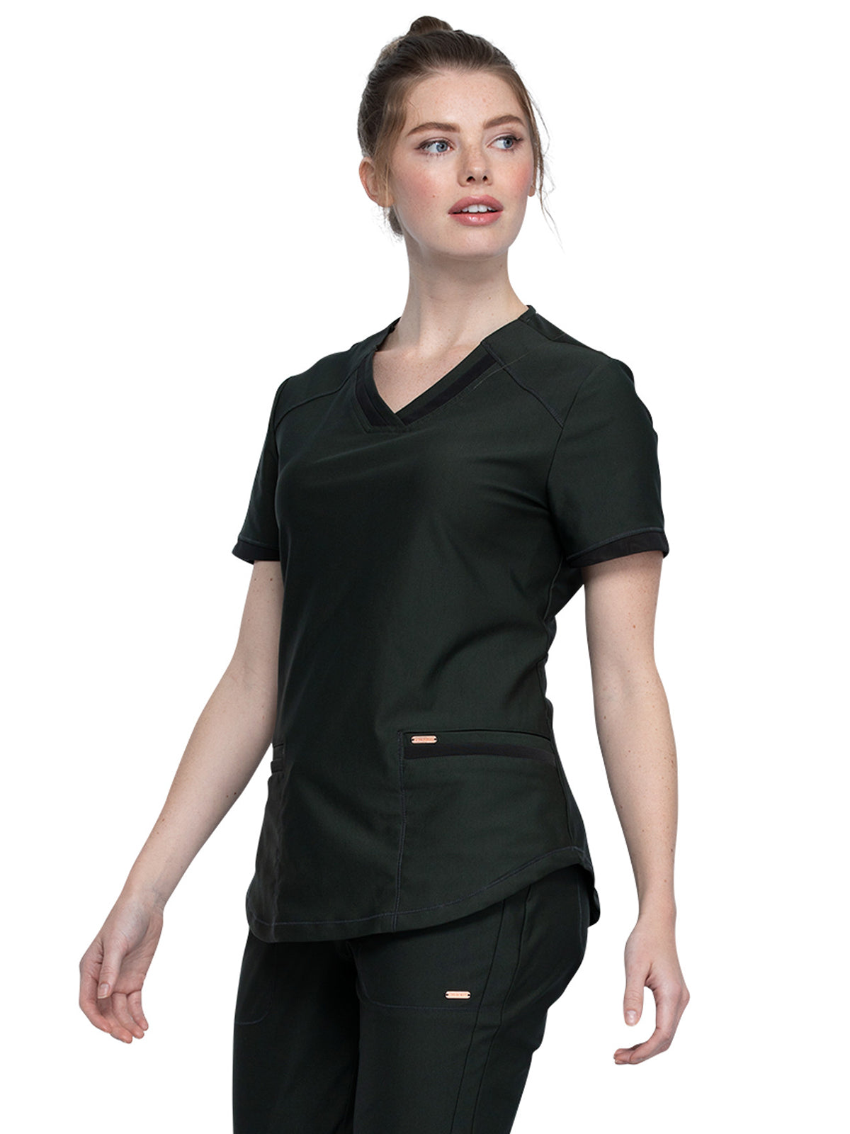 Women's Curved Hemline V-Neck Top - CK840 - Olive Branch