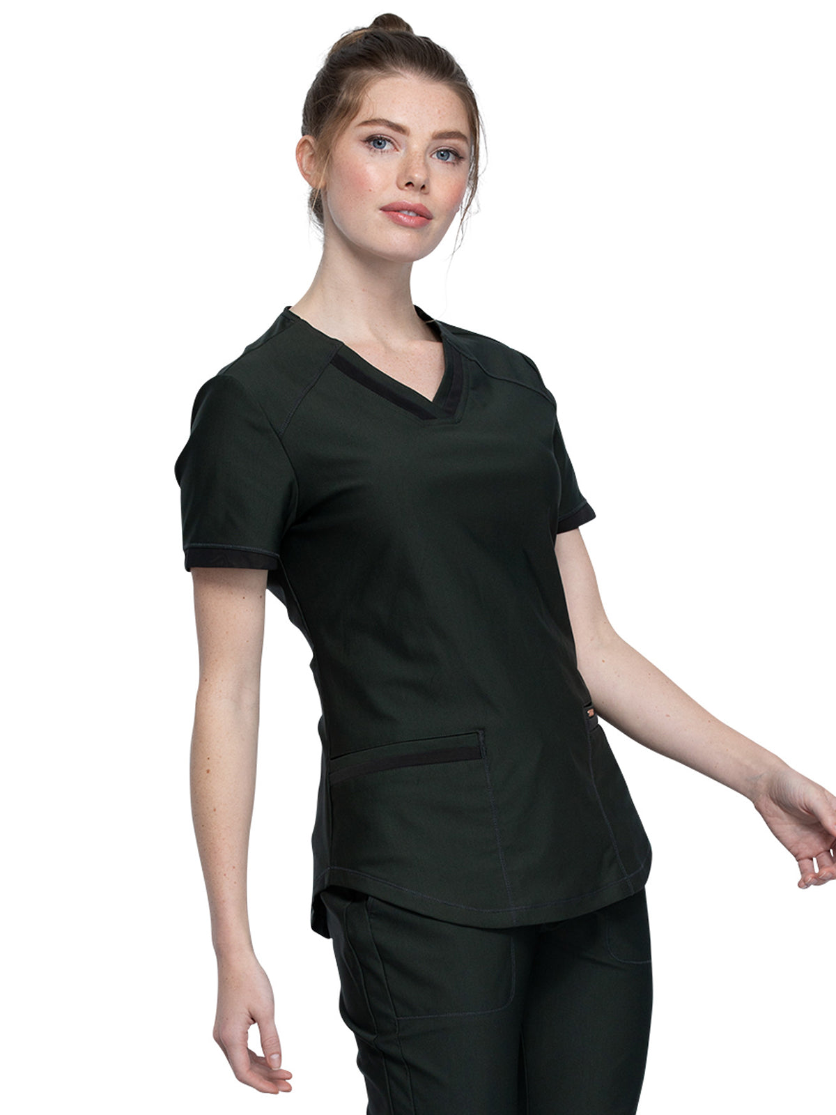 Women's Curved Hemline V-Neck Top - CK840 - Olive Branch