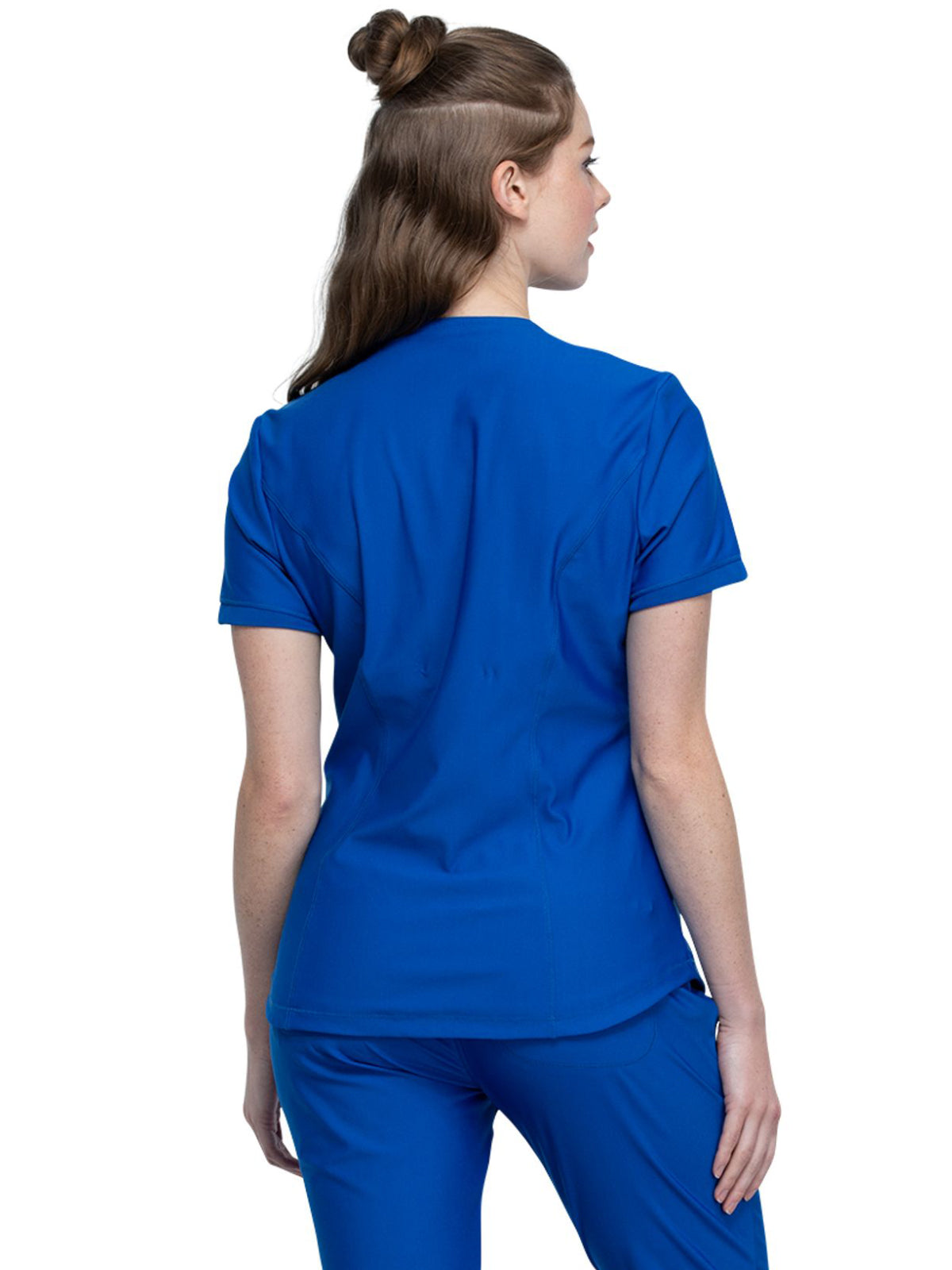 Women's Curved Hemline V-Neck Top - CK840 - Royal