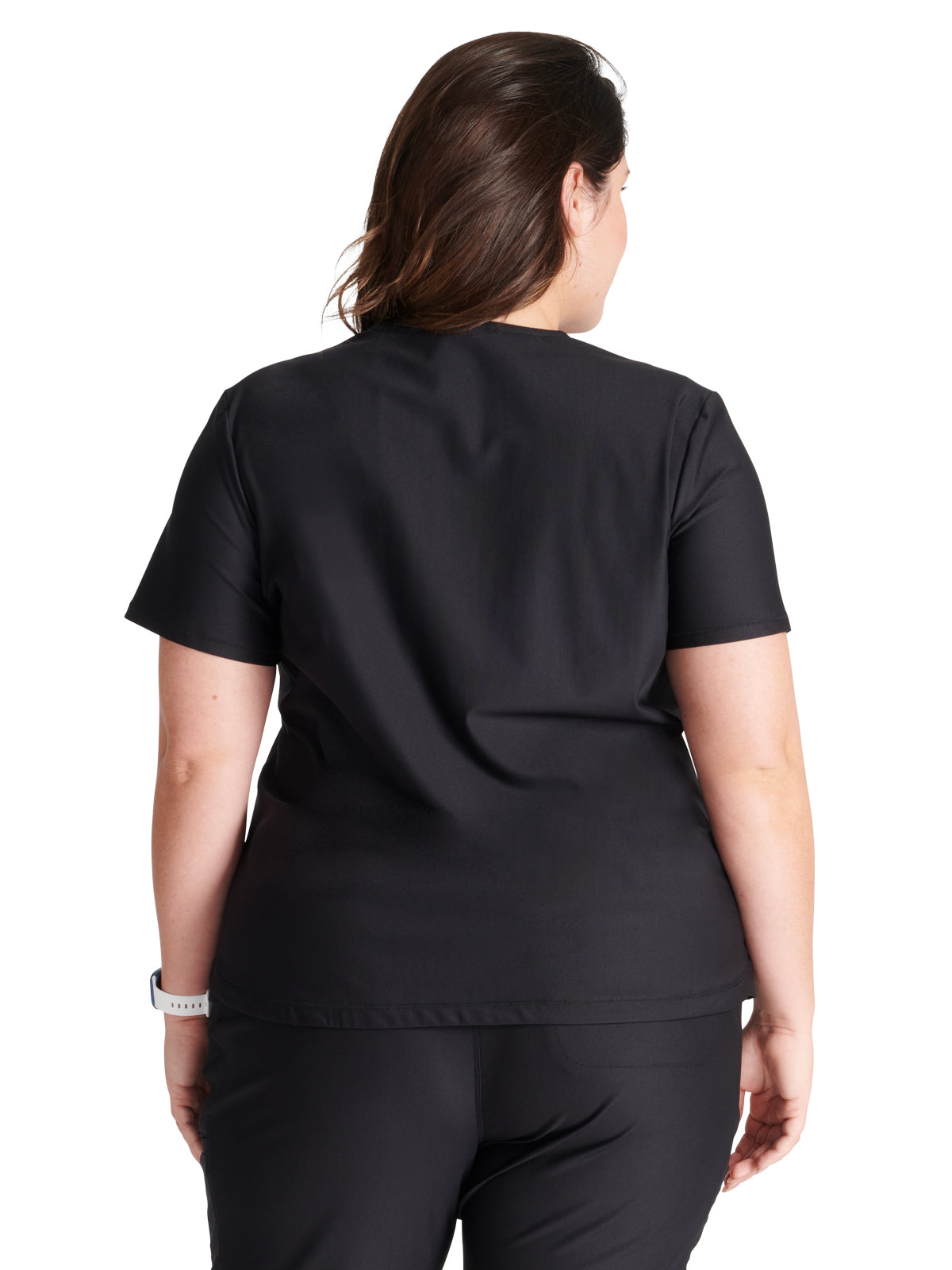Women's 2-Pocket Contemporary V-Neck Top - CK843 - Black