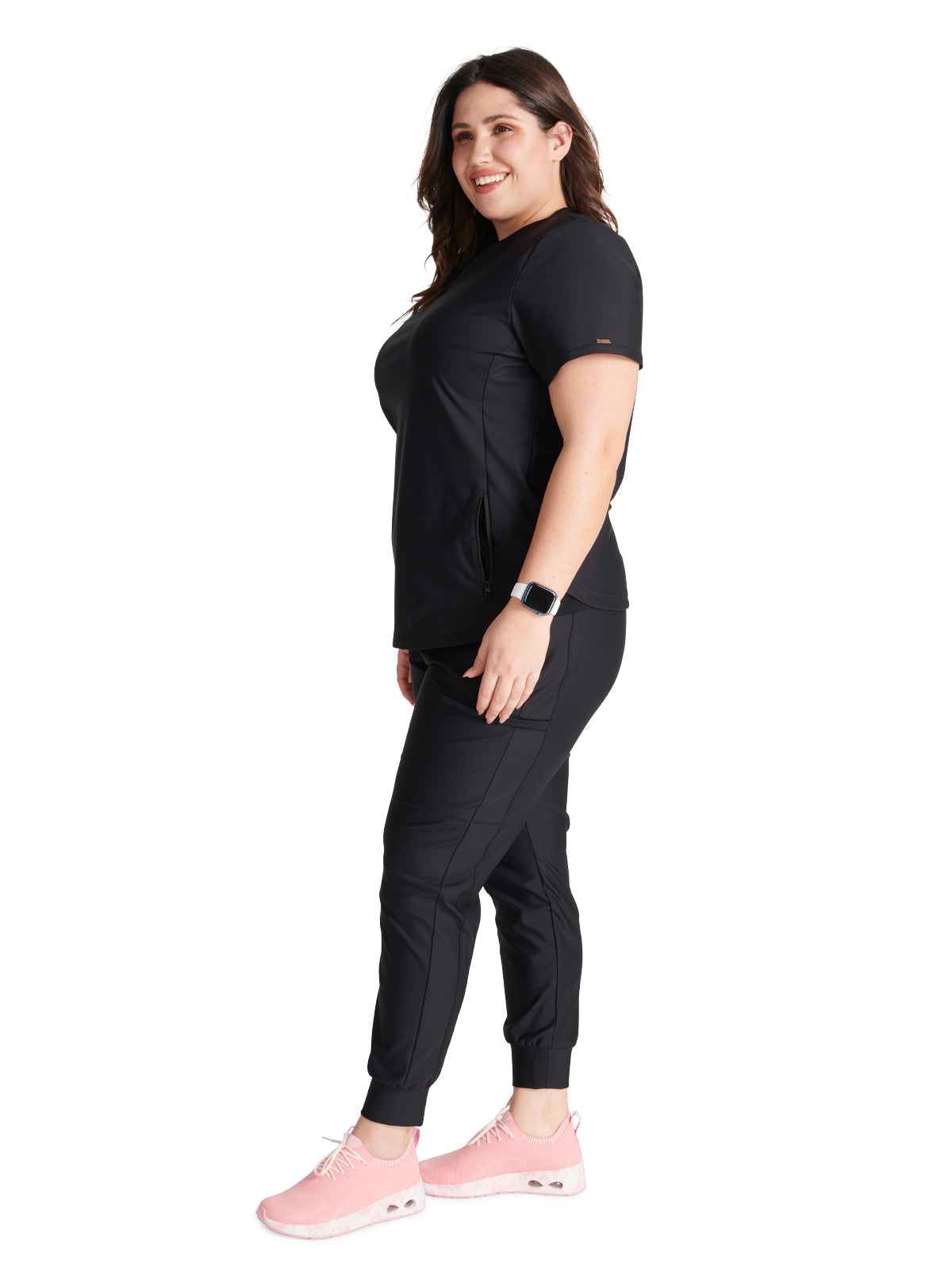 Women's 2-Pocket Contemporary V-Neck Top - CK843 - Black