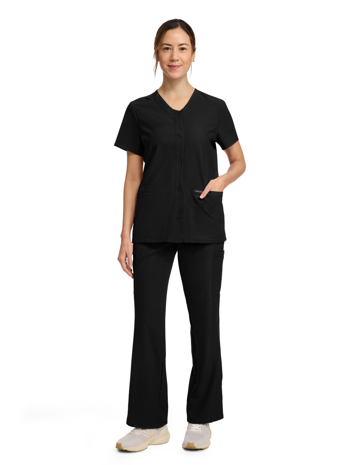 Women's 2-Pocket Snap-Front Top - CK844A - Black