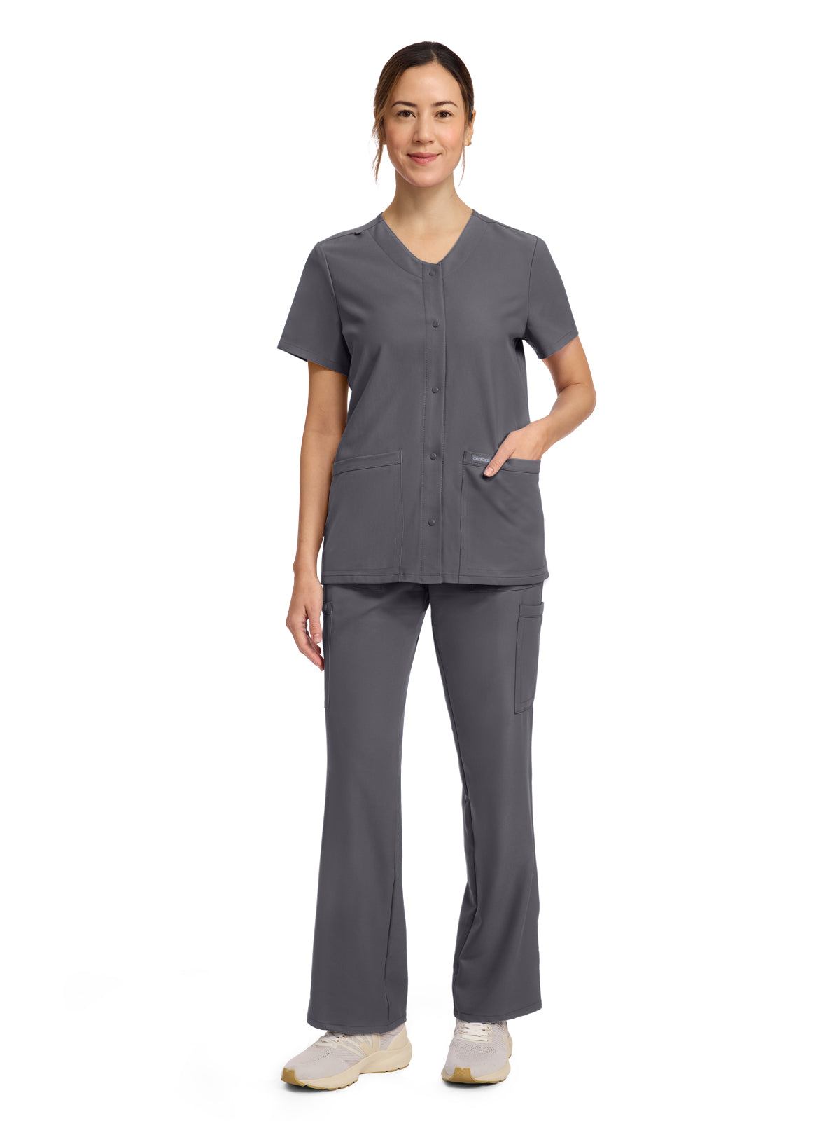 Women's 2-Pocket Snap-Front Top - CK844A - Pewter