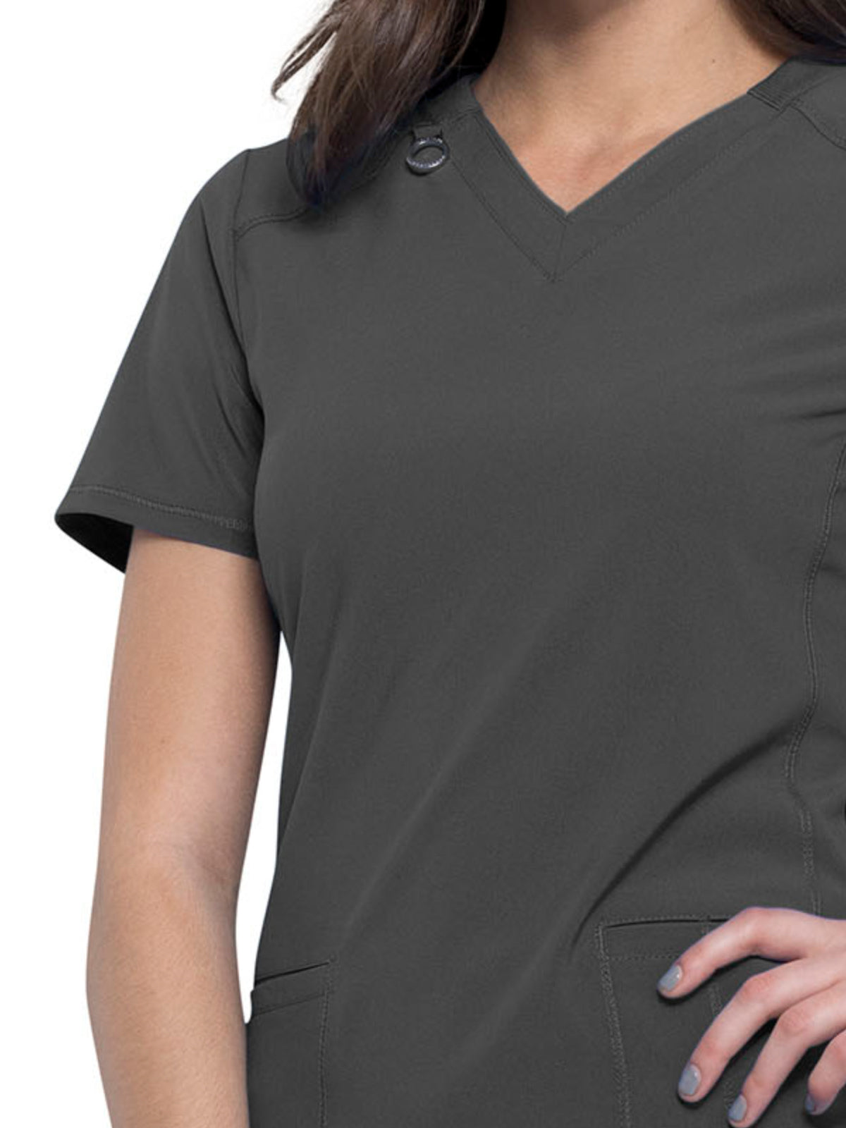 Women's 2-Pocket V-Neck Top - CK865A - Pewter