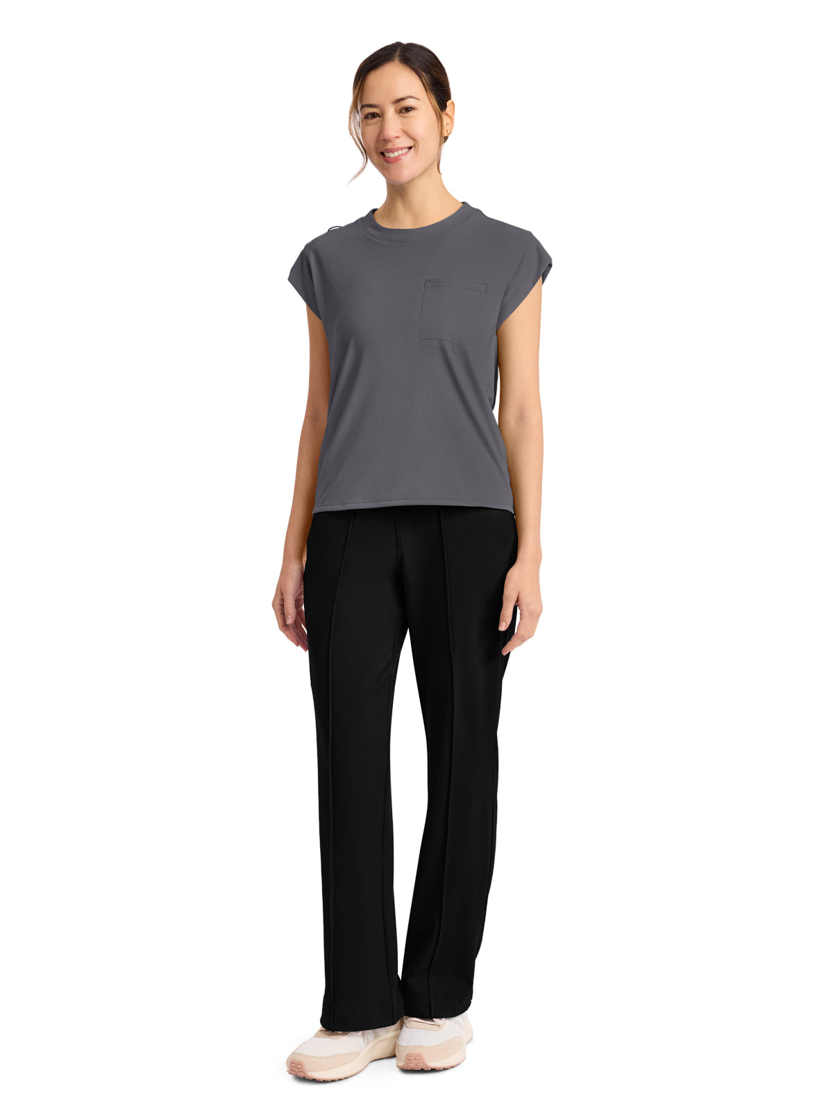 Women's 1-Pocket Crew Neck Top - CK936 - Pewter