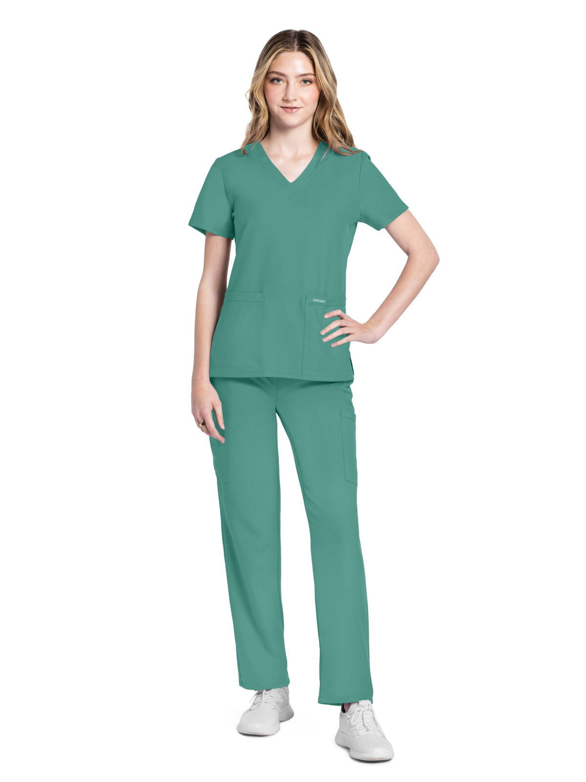 Women's 2-Pocket V-Neck Top - CK953A - Botanical Green