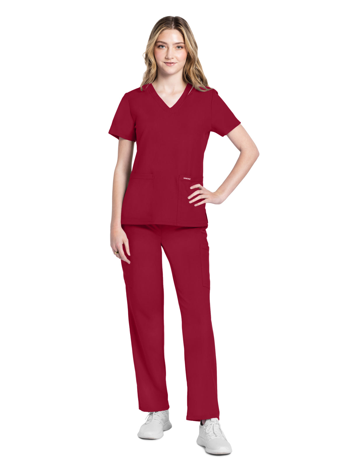 Women's 2-Pocket V-Neck Top - CK953A - Red
