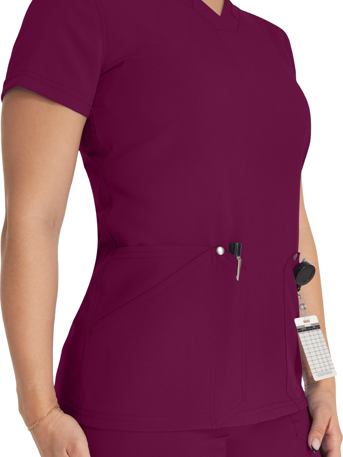 Women's 4-Pocket V-Neck Top - DK678 - Wine